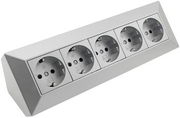 5-fach Steckdosenblock, silber, 250V~/ 16A, Aufbaumontage