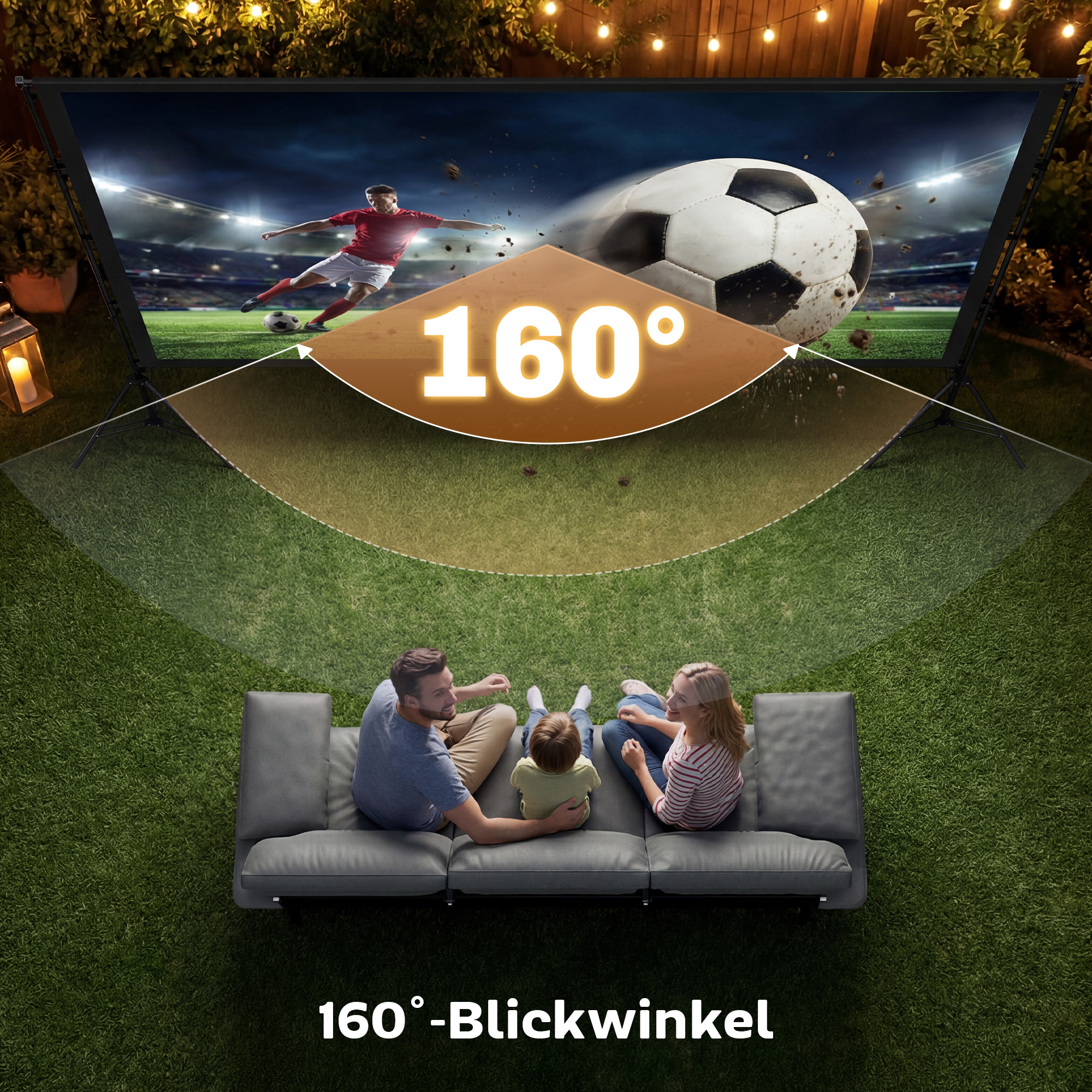 100 Zoll 16:9 HD 4K/8K Projektor-Leinwand mit Ständer, tragbare doppelseitige Leinwand mit klappbaren Stativen, Weiß