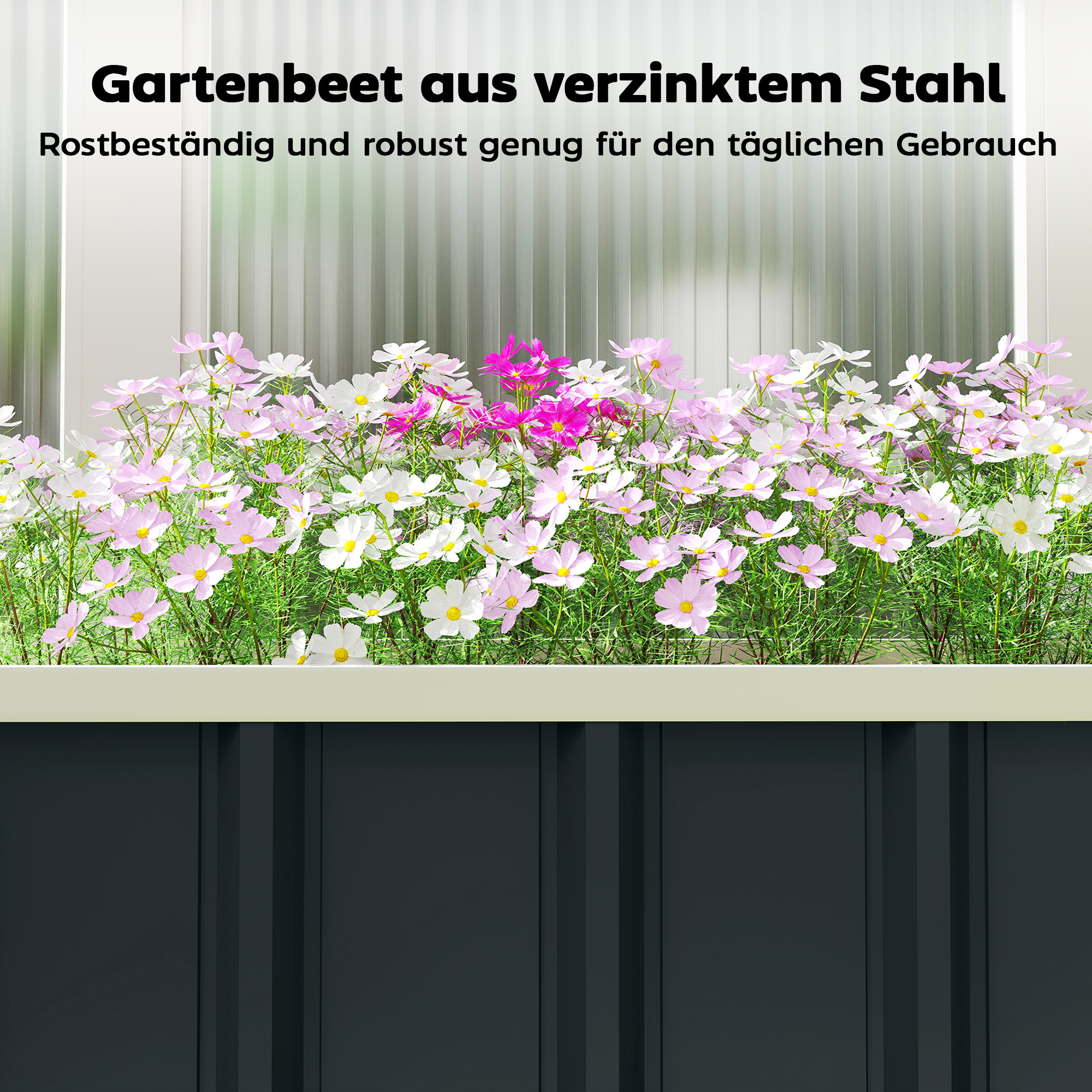 Hochbeet Stahl, Pflanzbeet mit Klickverschlüssen Gefaltete Kante Frühbeet 136 x 52 x 31 cm Dunkelgrau