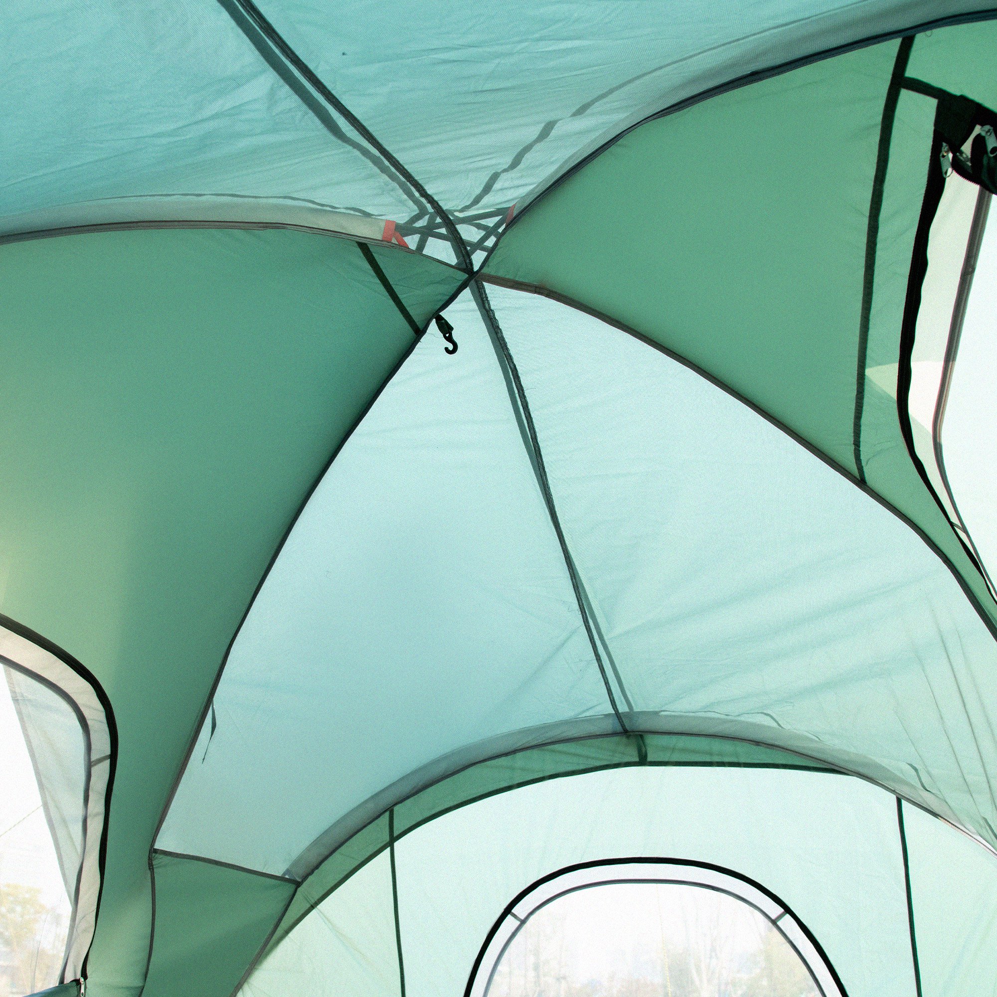 Campingzelt für 5-6 Personen, Familienzelt, Lampenhaken, Seitentaschen, 4,55x2,3x1,8m, Grün/Schwarz