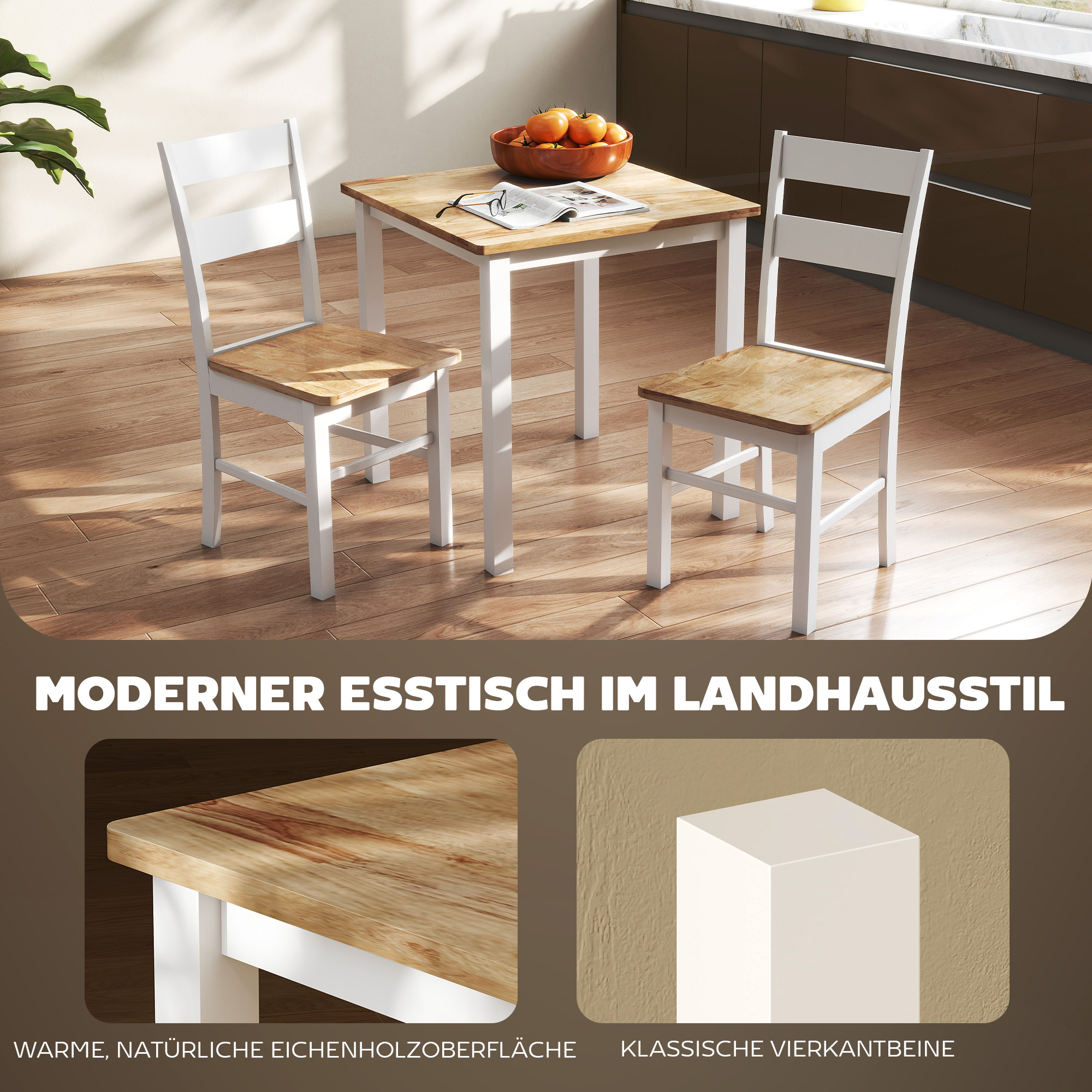 Esstisch aus Kautschukholz, für bis zu 4 Personen, Naturholz