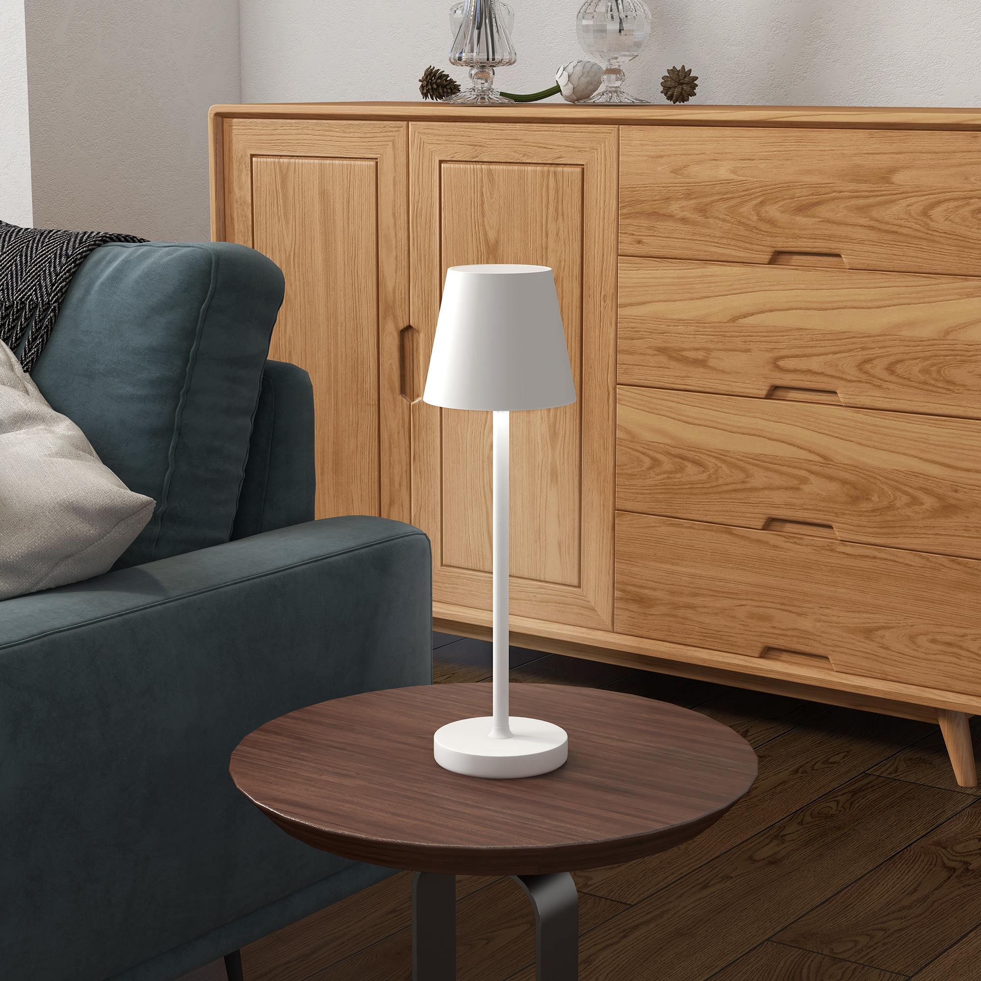 Aufladbare USB-Tischleuchte mit 3 Lichtfarben, Tragbare USB-Nachttischlampe mit Touch-Schalter, Metall, Weiß