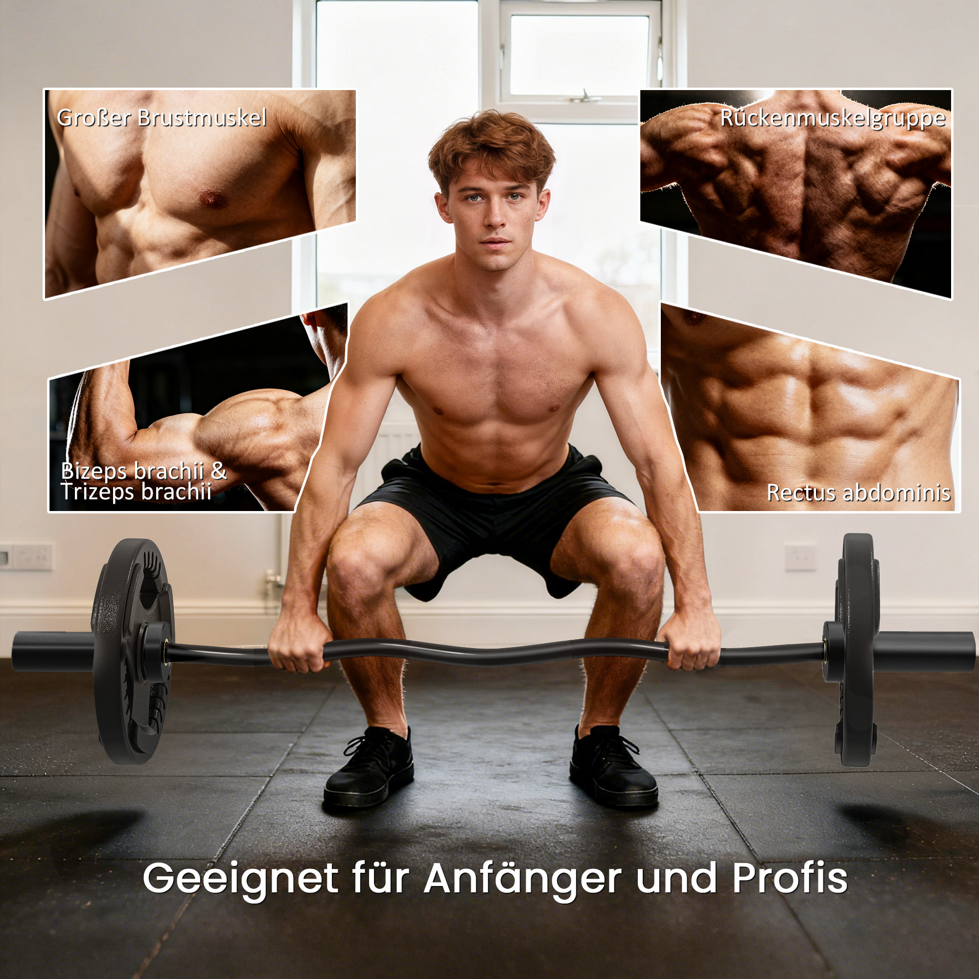Olympiastange, Gewichthebe-Stange, 5 cm Hülsen, Stahl, 100 kg Tragkraft, Schwarz