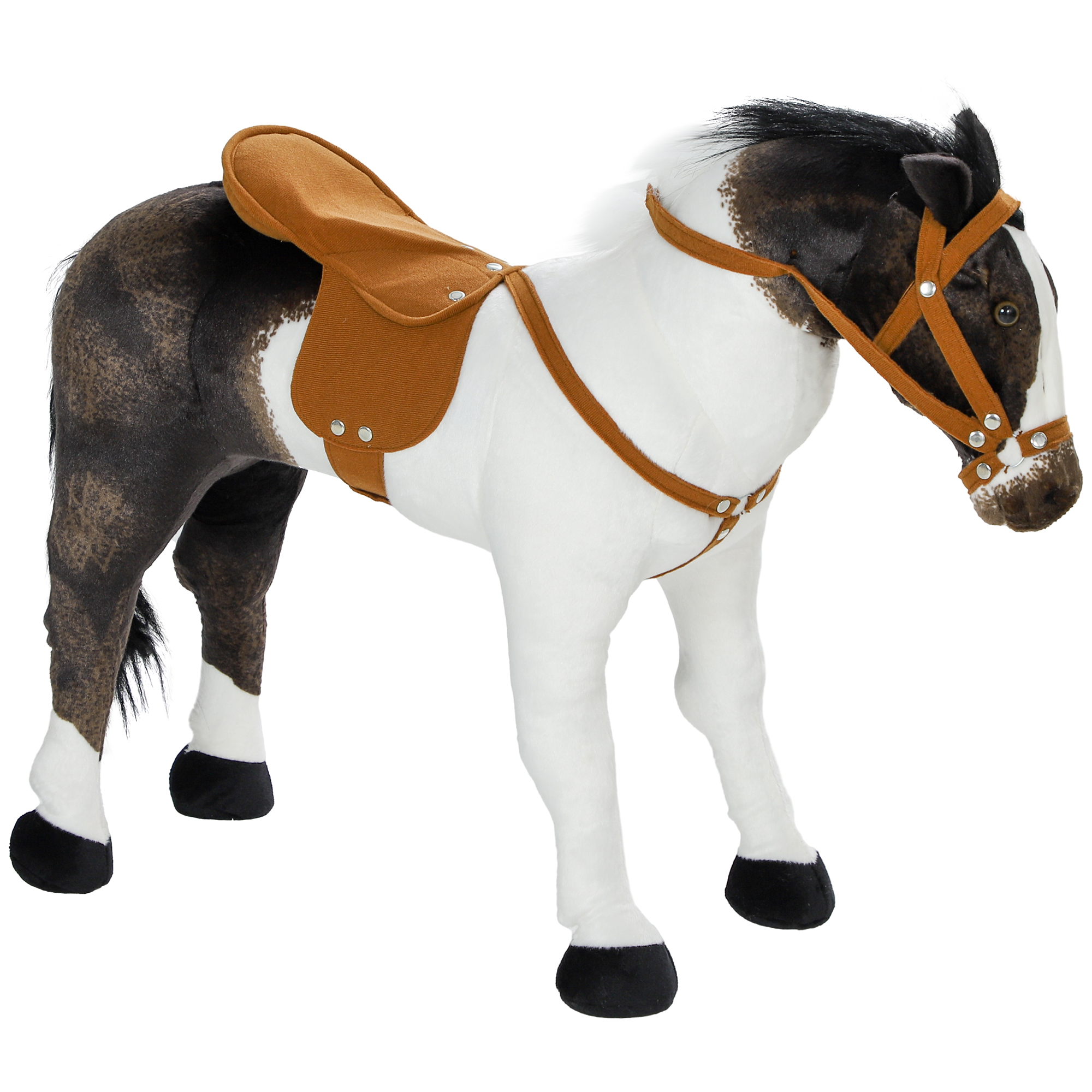 Schaukelpferd mit Soundeffekten, weiches Fell, für 3-8 Jahre, 85 x 28 x 60 cm, Braun/Cremeweiß