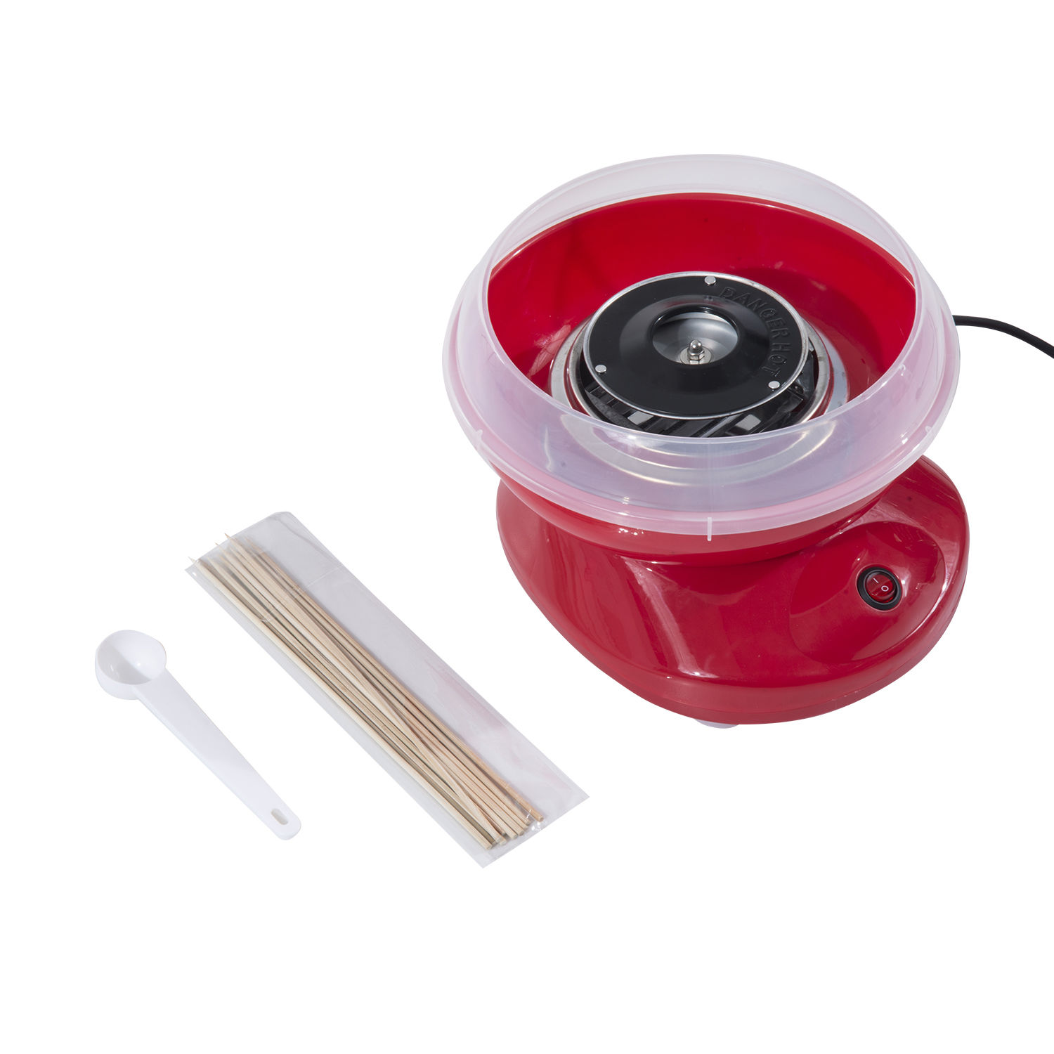 Zuckerwattemaschine für Zuhause Cotton Candy Machine Zuckerwatte Maschine mit Stäbchen und Messlöffel Höhe 18 cm 550W für Kinderfest, Geburtstag, Party Rot