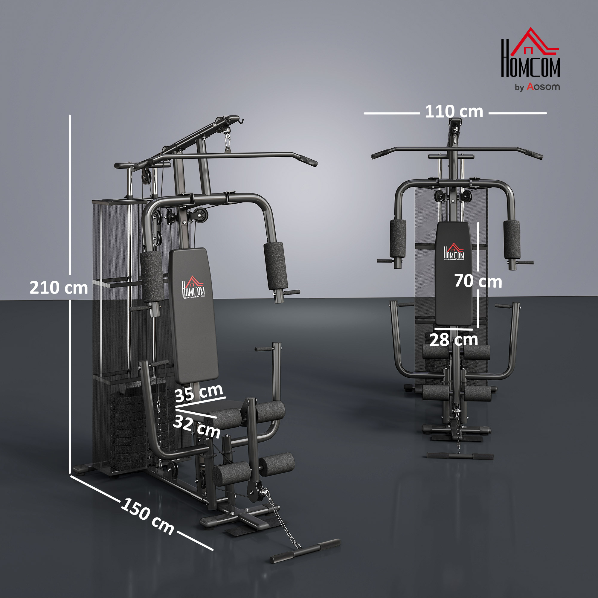 Kraftstation Fitnessstation Fitnessgerät Multifunktion Krafttraining Multistation Trainingsstation mit Latzug Butterflystange 45kg Gewichten Seil, Fitnessgeräte für Zuhause Schwarz