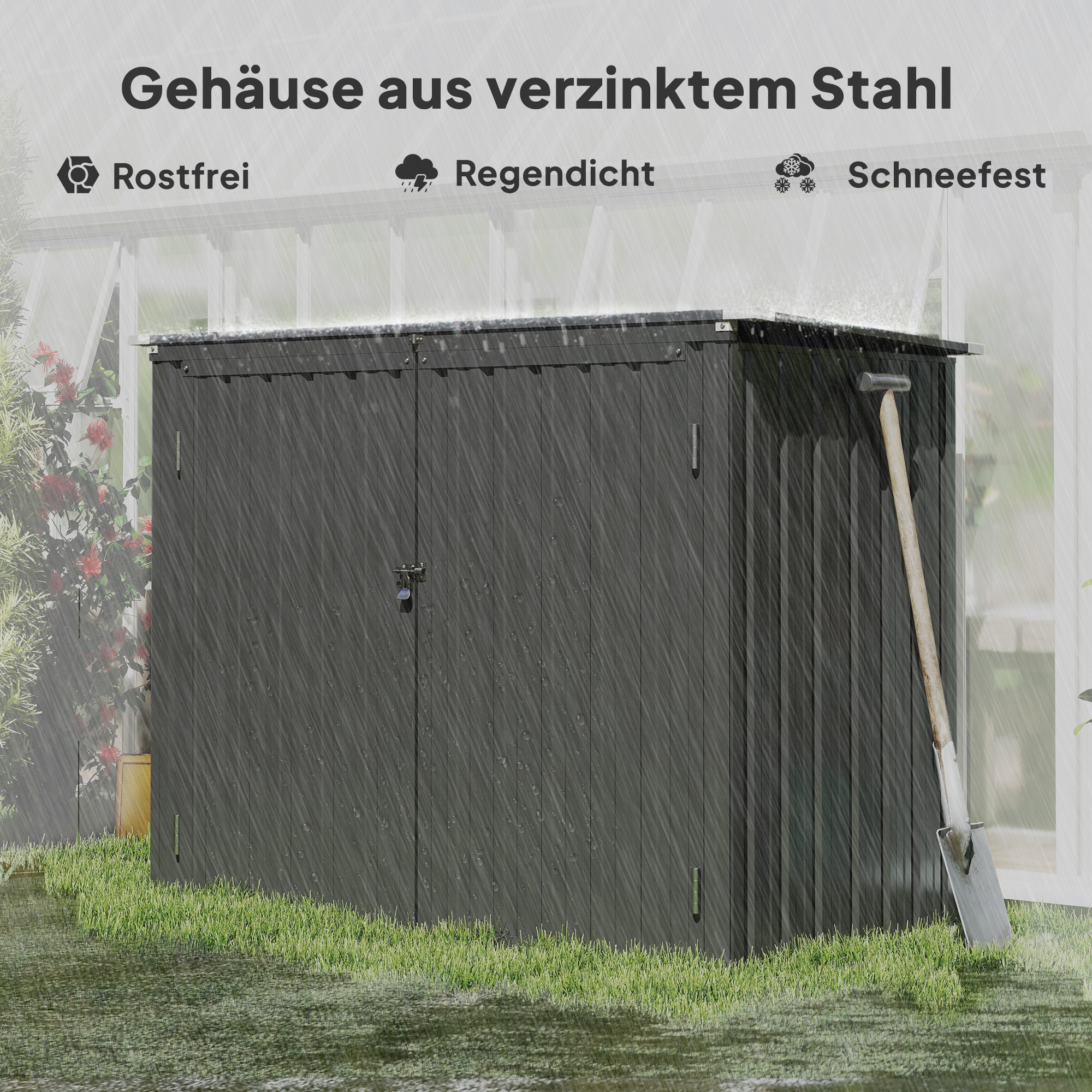 Mülltonnenbox für 2 Tonnen Abschließbar Mülltonnenverkleidung mit aufklappbarem Deckel Dunkelgrau