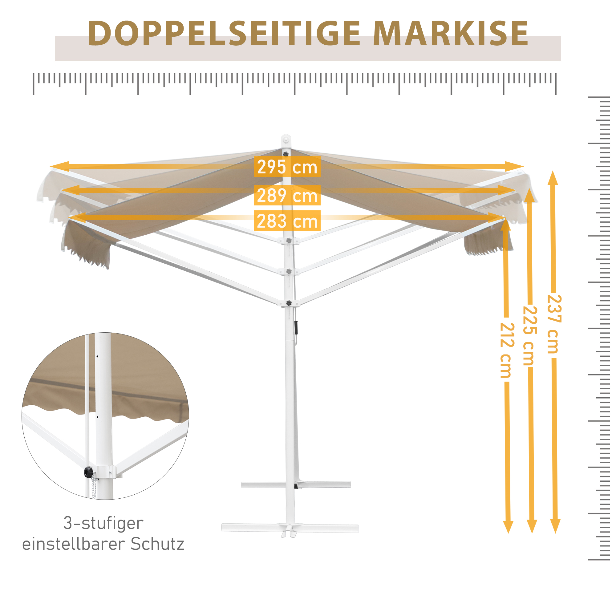 Standmarkise Markise 4,5 x 3,4m Terrassenüberdachung Gartenmarkise mit Faltarm Kurbel Terrasse Creme Alu Metall