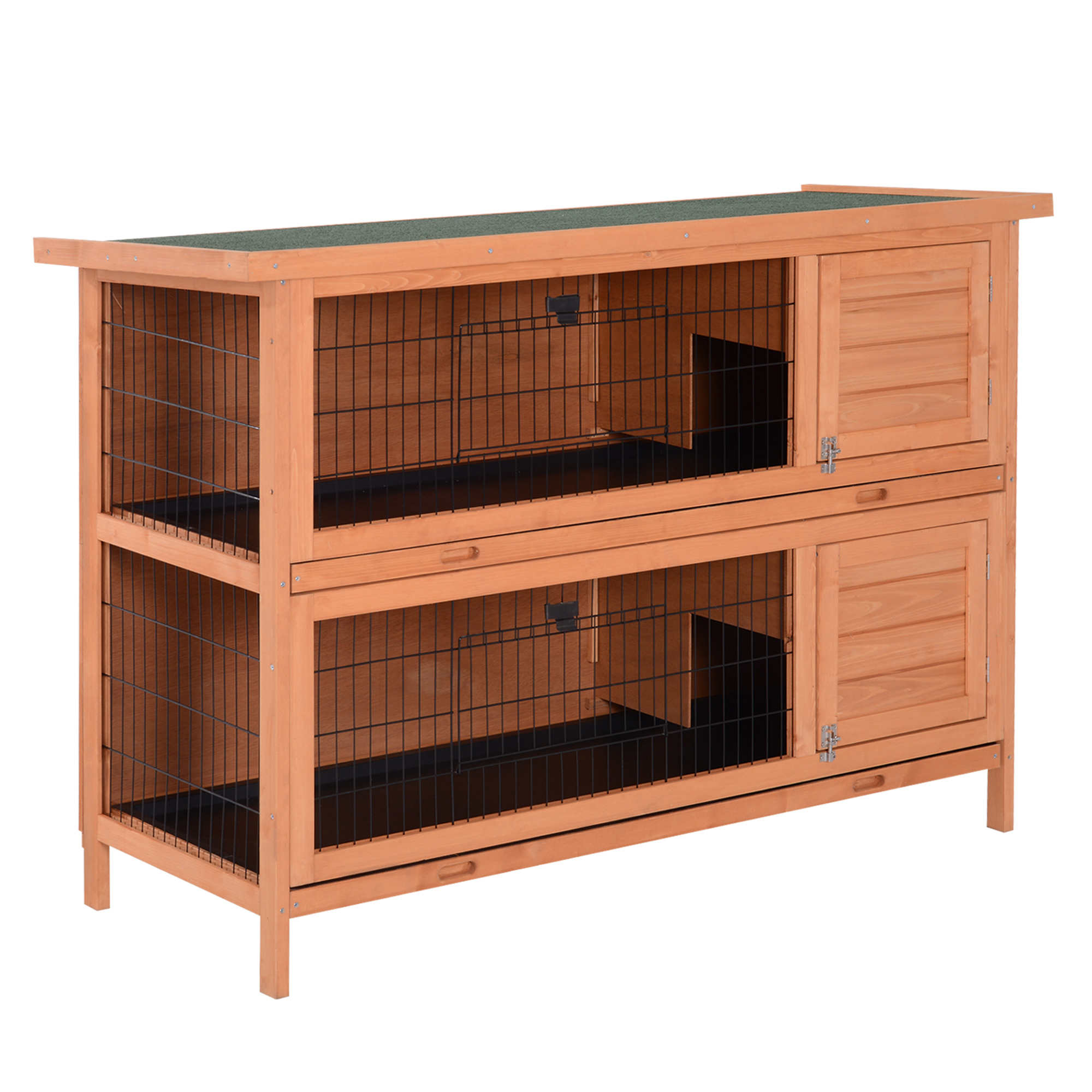 Hasenstall winterfest 2 Etagen Kaninchenstall Holz Bodenwanne Asphaltdach Türen 136,4 x 50 x 93 cm Orange