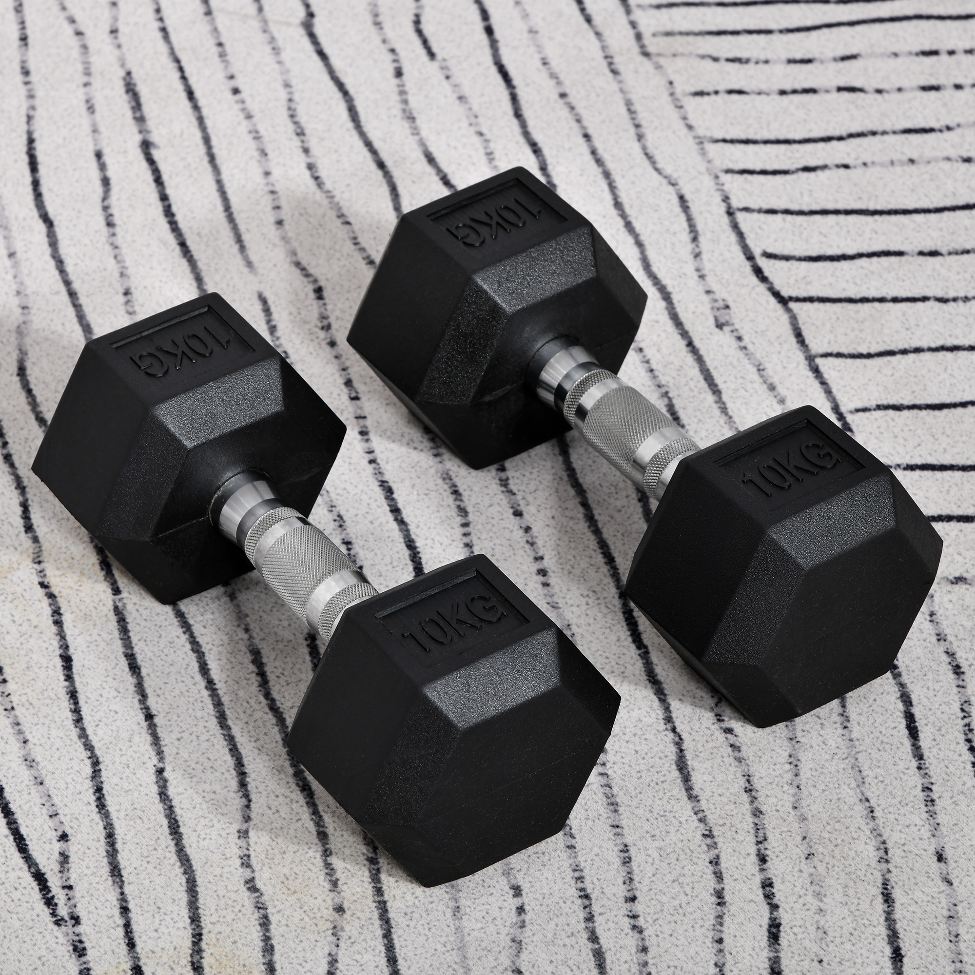 Hexagon Hanteln, 2er Set Hanteln mit gerändeltem Griff, Kurzhantelset aus Gusseisen, 2 x 10 kg, Kurzhanteln für Männer Frauen, Zuhause, Fitnessstudio, Krafttraining