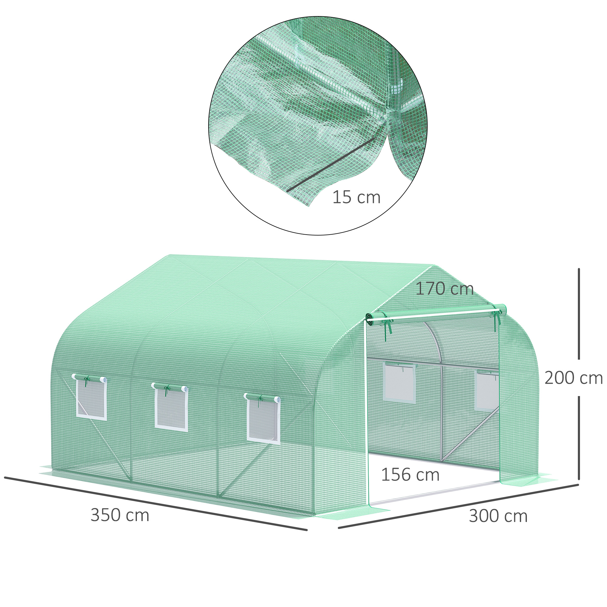 Folien Gewächshaus Foliengewächshaus Treibhaus Frühbeet Pflanzenhaus Tomatenhaus Giebeldach  350L × 300B × 200H cm