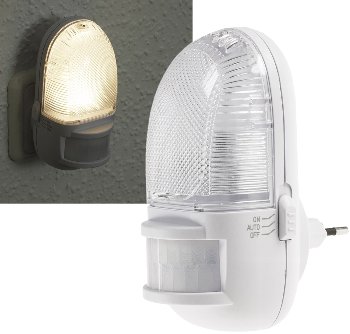 LED Nachtlicht mit Bewegungsmelder - 230V, 3 weiße LEDs, On/Off/Auto LED Nachtlicht mit Bewegungsmelder - 230V, 3 weiße LEDs, On/Off/Auto