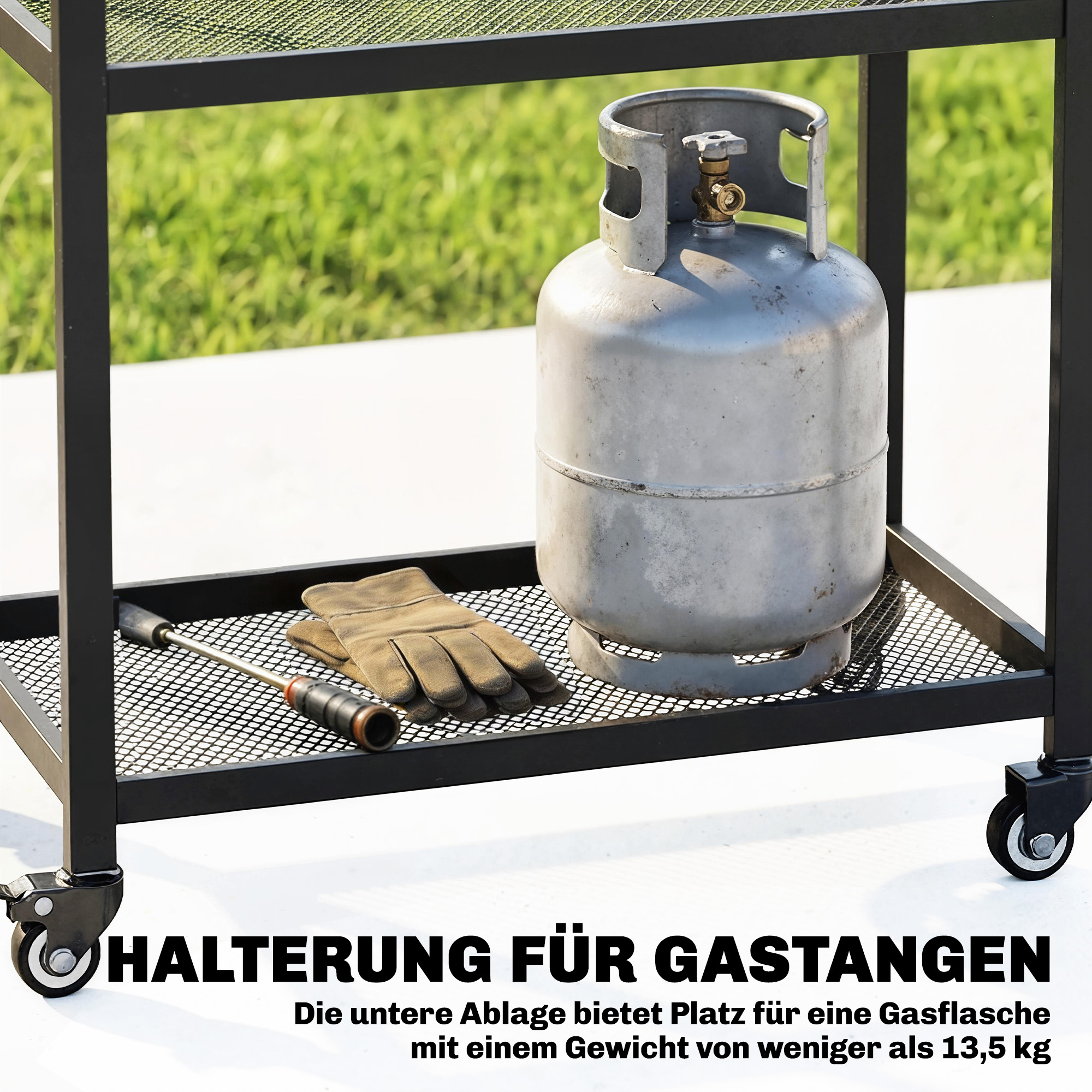 Grillwagen 3-Etagen Servierwagen mit Arbeitsfläche verstellbar Ablagen Haken Räder 77 x 51 x 80 cm Schwarz