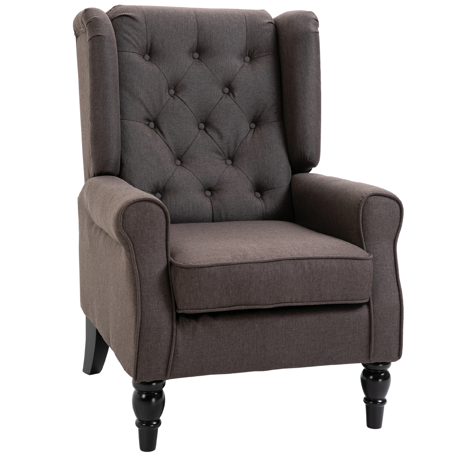 Ohrensessel Sessel mit Tufting, hoher Rückenlehne, Gepolstert Loungesessel mit abgerundeten Armlehnen, Holzbeine, für Schlafzimmer, Wohnzimmer, bis 160 kg, Braun