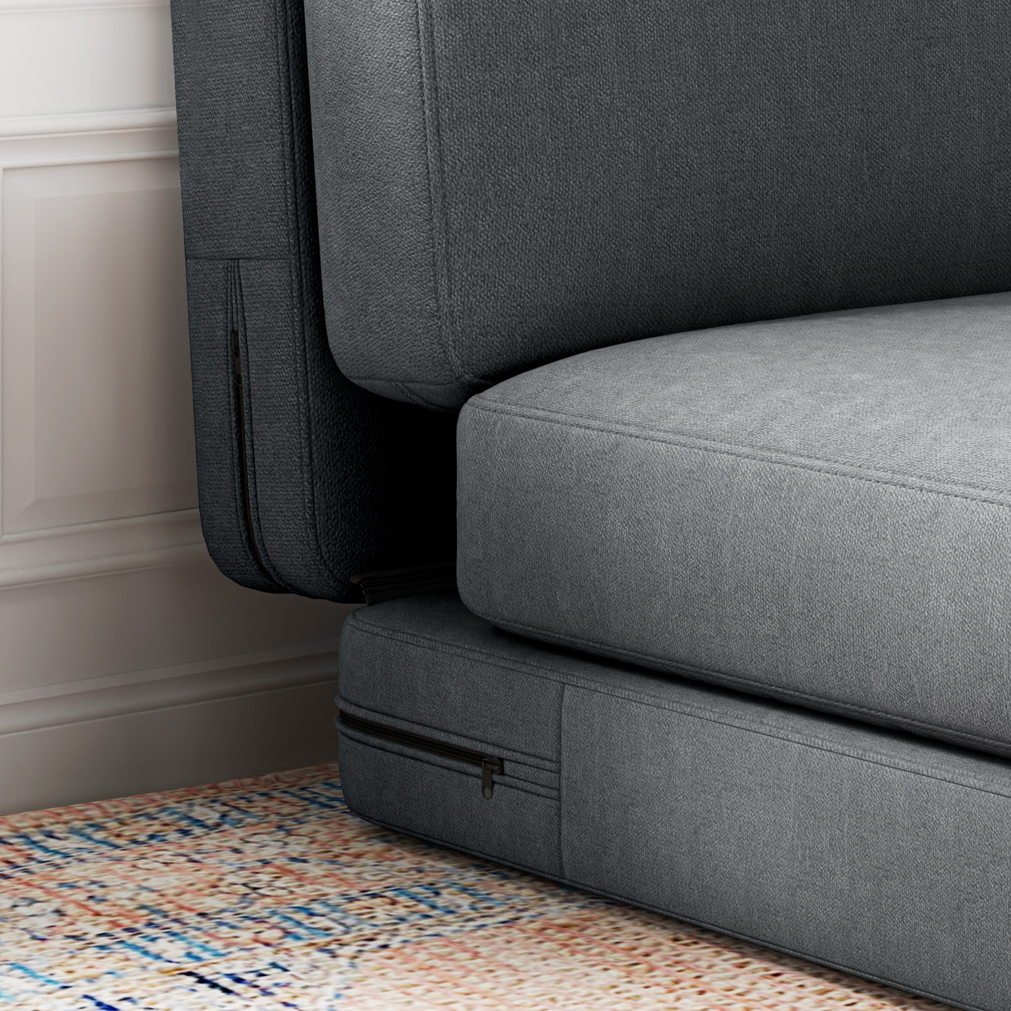 Faltbarer Bodensessel mit Kissen, wandelbares Polstersofa, Wohnzimmer, Gästezimmer, Büro, 75 x 268 x 18 cm, Dunkelgrau
