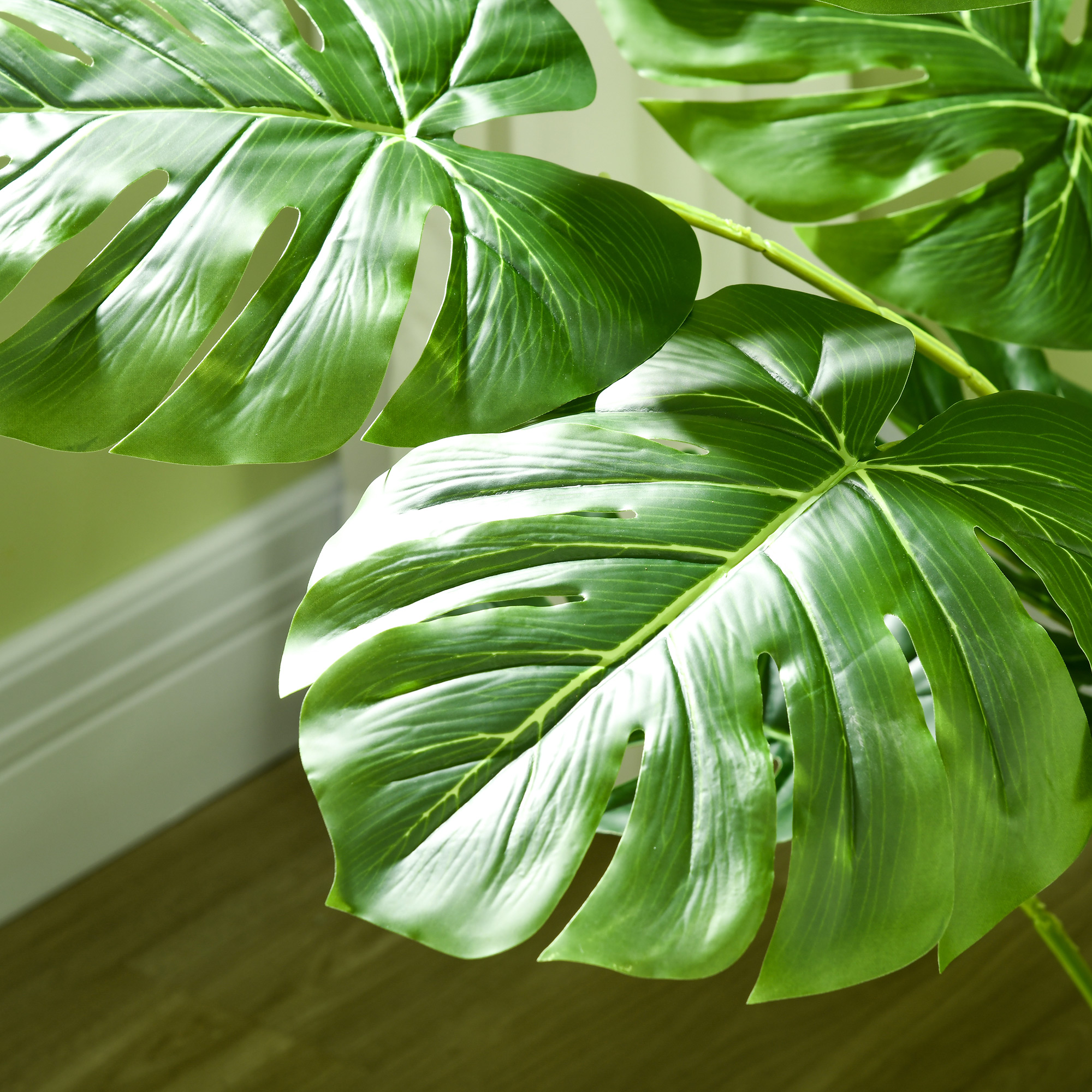 Kunstpflanze Realistische Kunstpflanze Monstera Deliciosa,1 Übertopf und Zementerde,17,5 cm x 17,5 cm x 120 cm, Grün