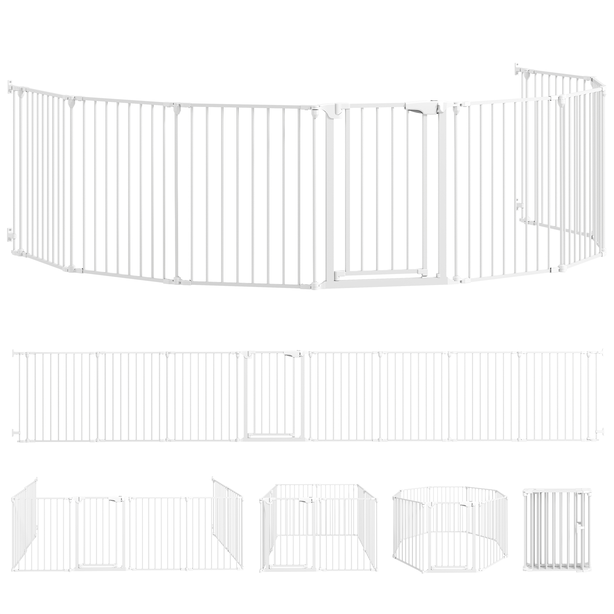Haustierzaun, 8-Panel-Barriere mit Tür, faltbar, für kleine & mittelgroße Hunde, Kunststoff, Kohlenstoffstahl, Weiß