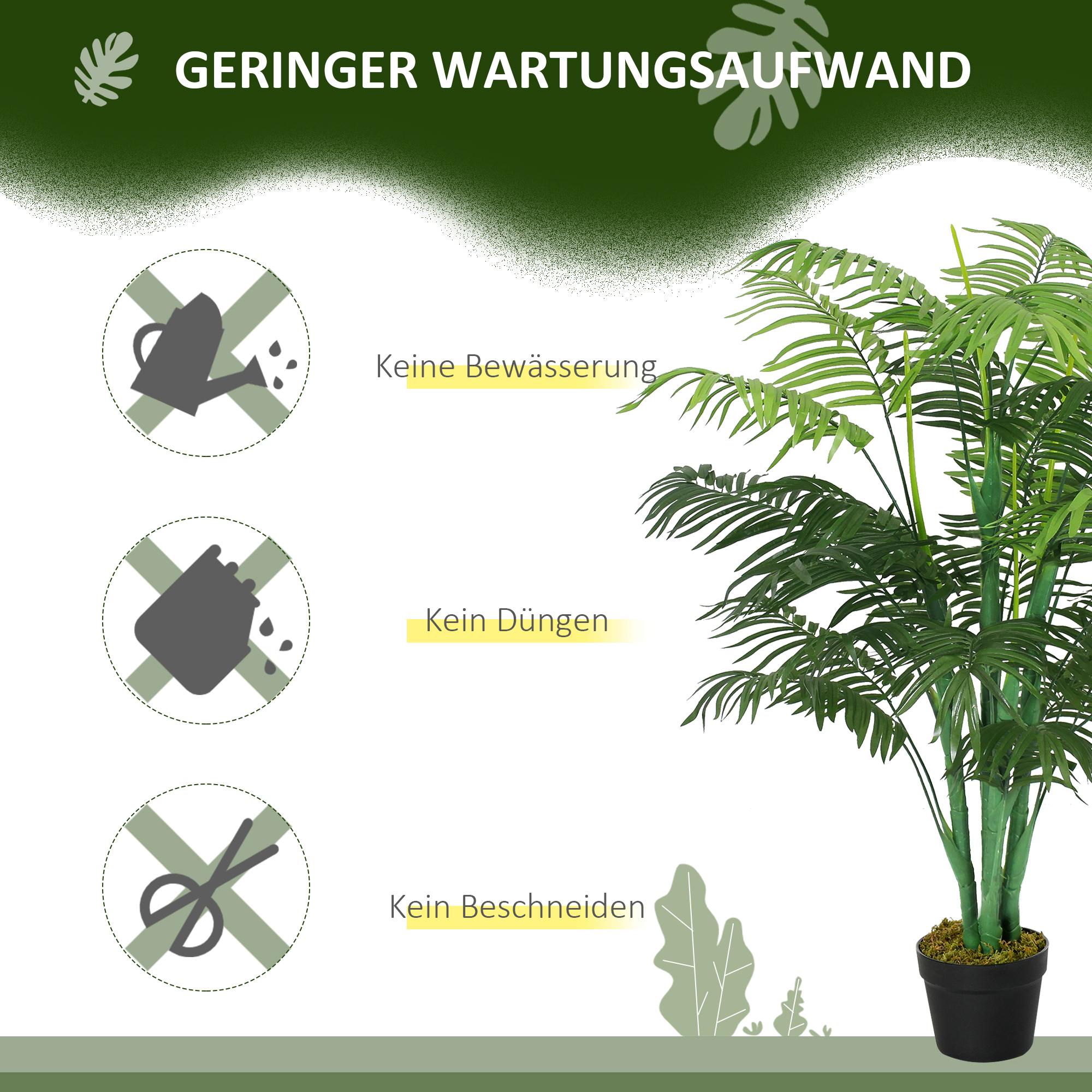 Künstliche Palme 125cm Groß Kunstpflanze mit 18 Palmenwedel im Topf für Wohnzimmer Balkon