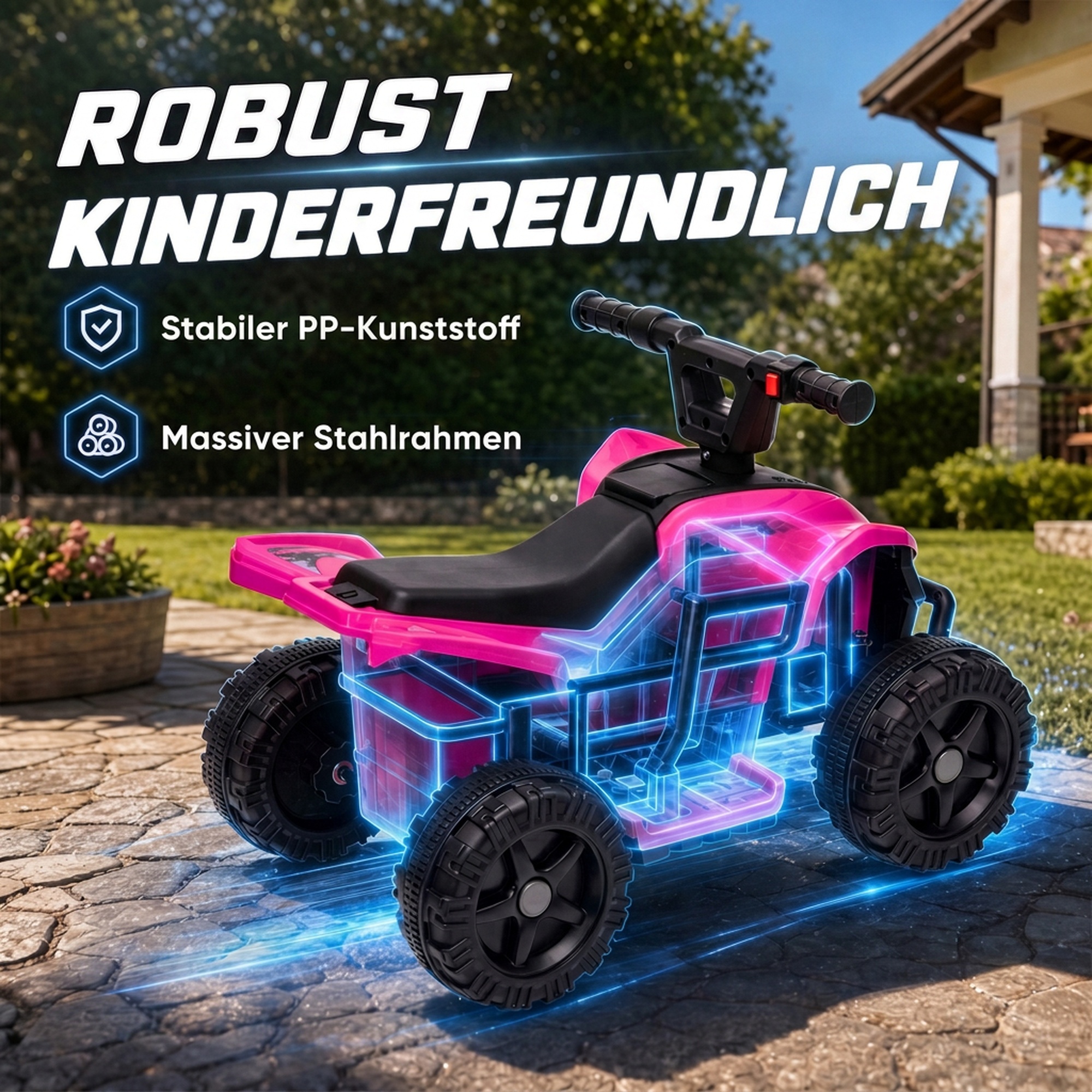 Kinder Quad Elektro 6V Kinderquad mit Lithium-Akku Vorwärtsfunktion Lenkerknopf-Steuerung 1,5-2 Jahre Hellrot