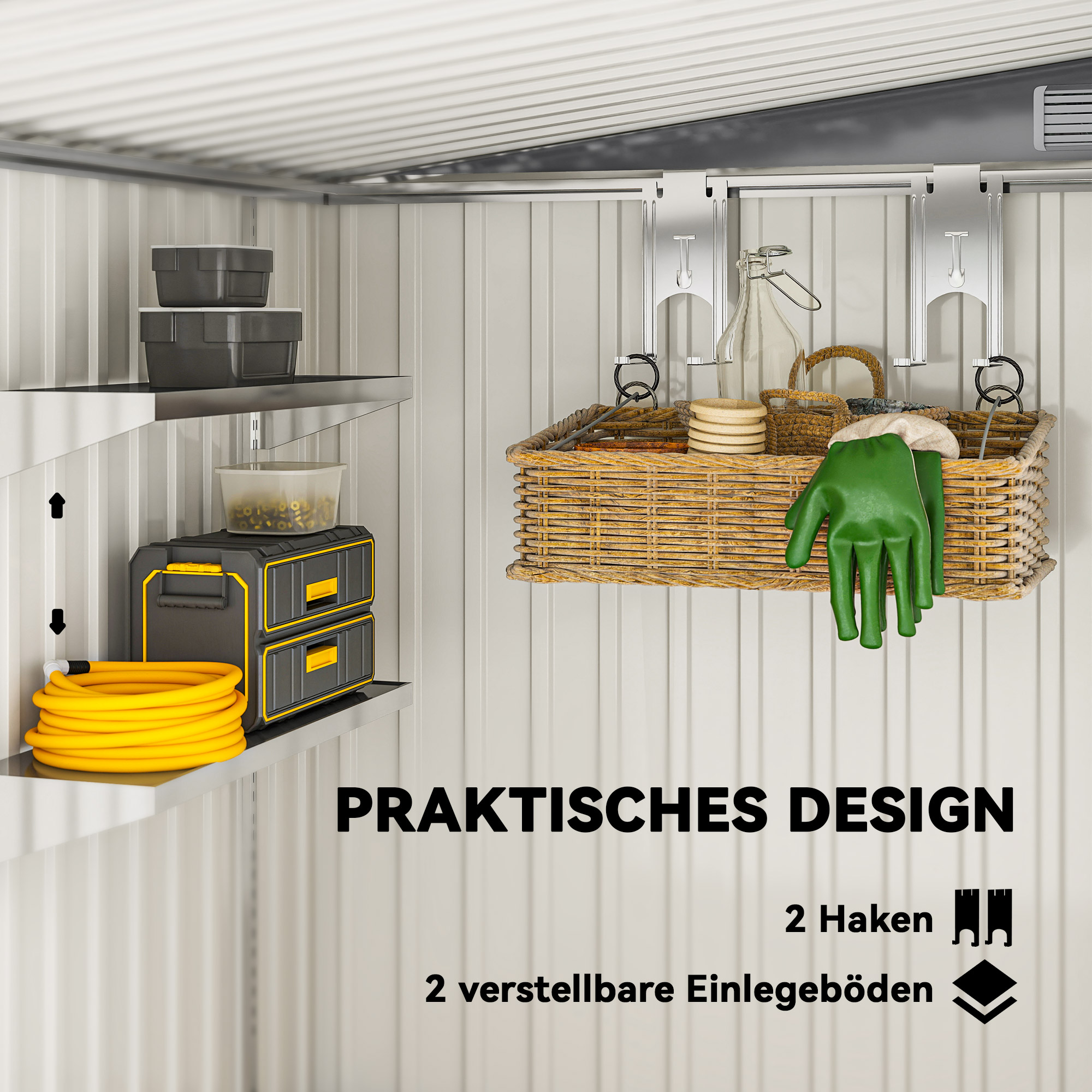 Metall Gerätehaus 2,81m² 154x206,5x181 cm Geräteschuppen mit Pultdach Fundament