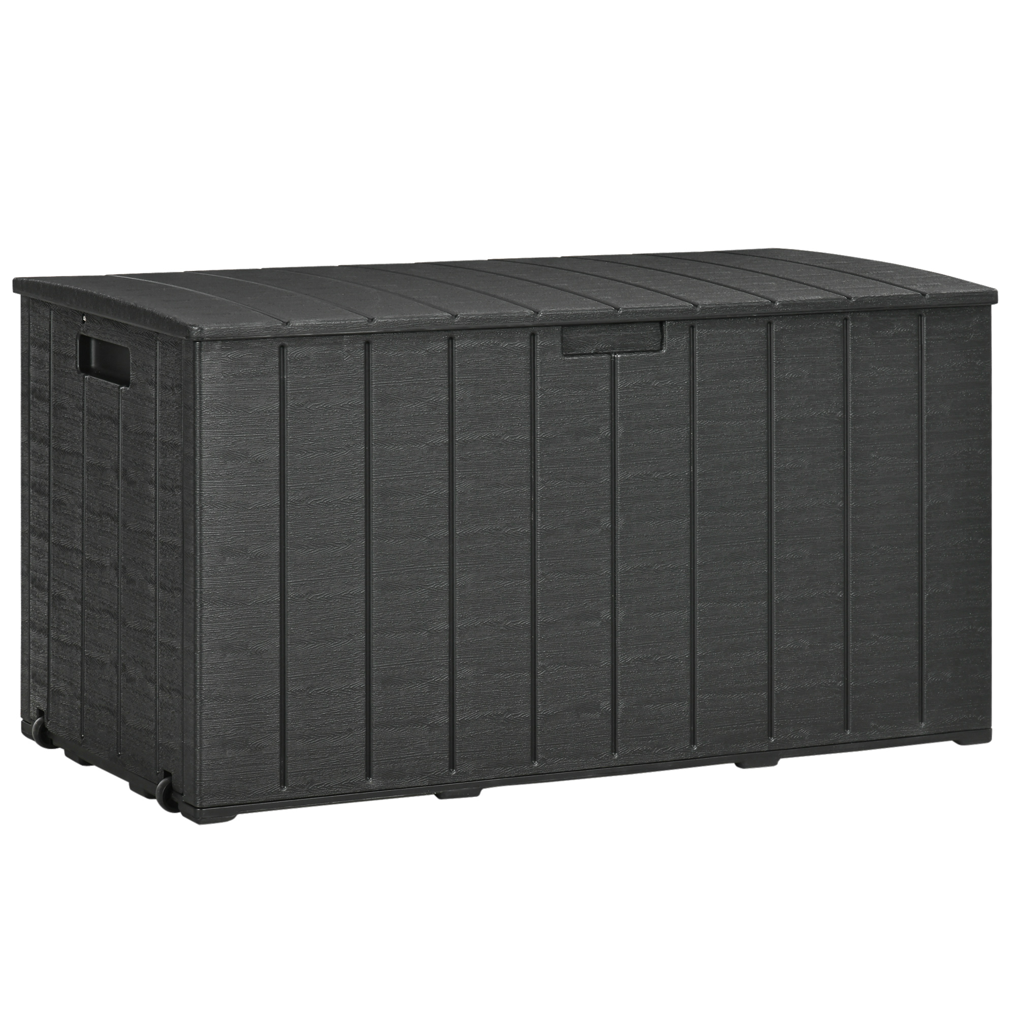 Gartenbox 366 Liter aus Kunststoff doppelwandiger Wasserdicht Kissenbox mit Rollen Griffmulden Holzoptik