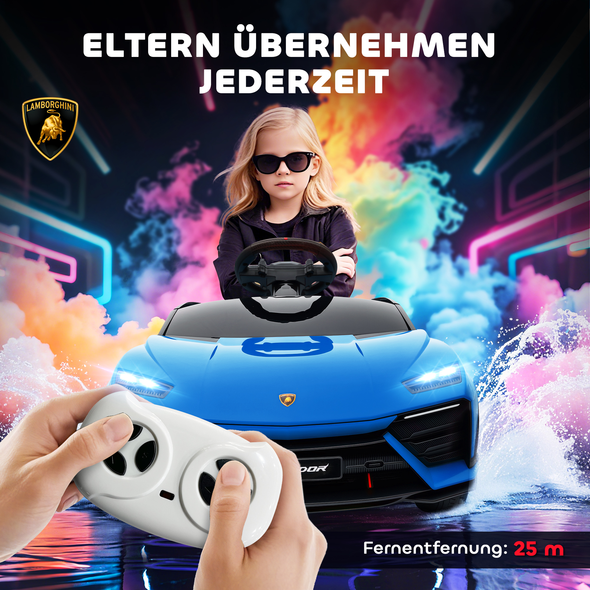 Kinder Elektroauto 12V Kinderauto mit 2,4 GHz Fernbedienung, 2 Motor, Hupe, LED, Musik, 101,5 x 49 x 43 cm, Blau