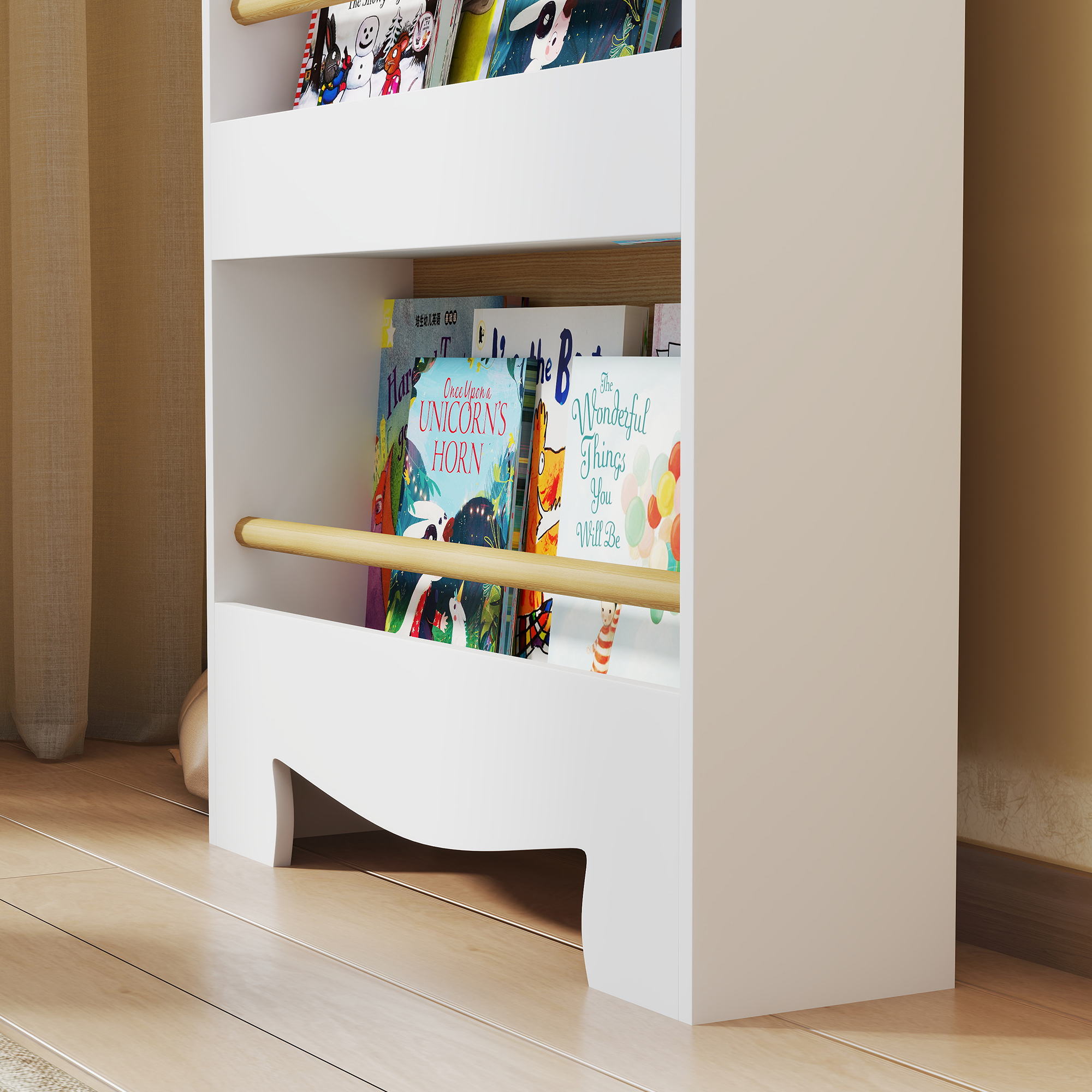 Bücherregal für Kinder Kinderregal mit 3 Ablagen Aufbewahrungsregal aus Holz 55x15x110cm Naturholz