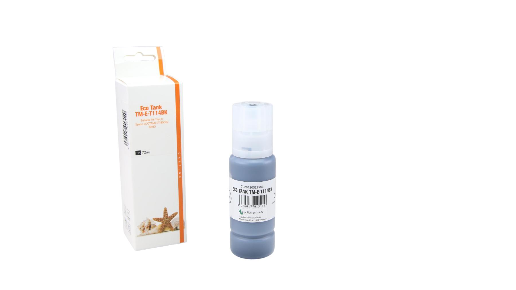 T114schwarz Eco Tank Nachfüllflasche schwarz für Epson / C13T07A140 / 70ml