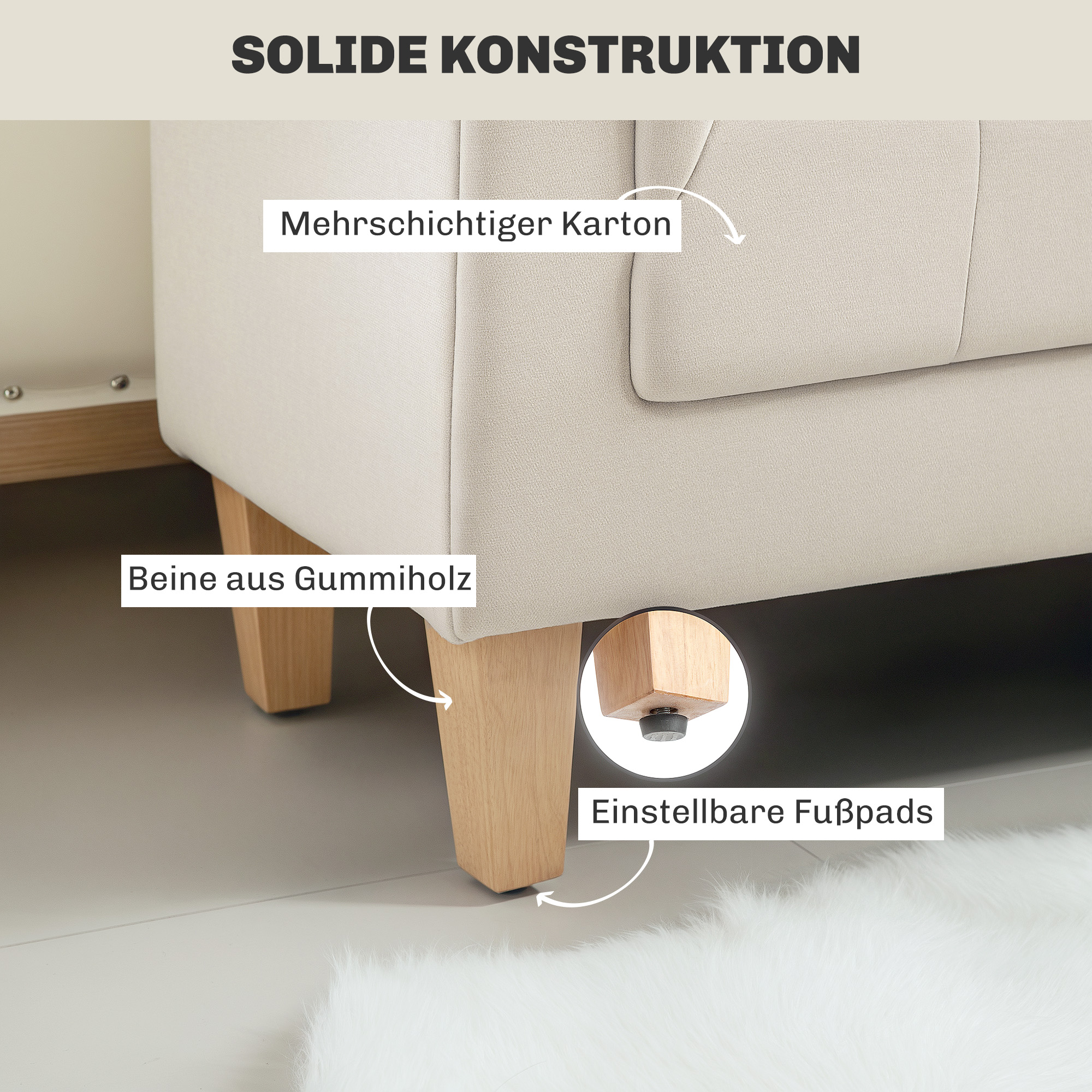 Polsterbank, Vintage-Design, 2 Kissen, Chenillebezug, 115 x 44 x 58 cm, Beige