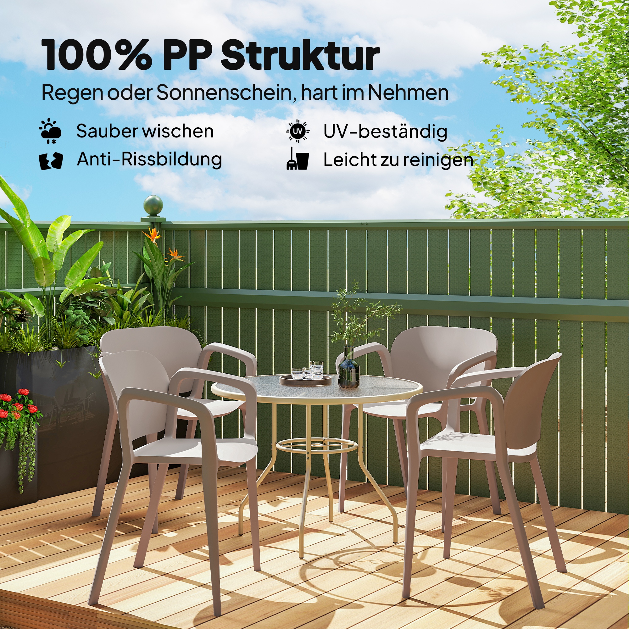 Gartenstuhl 4er Set wetterfest Gartenstühle aus Kunststoff Stapelstuhl mit Armlehne Rückenlehne bis 120 kg belastbar