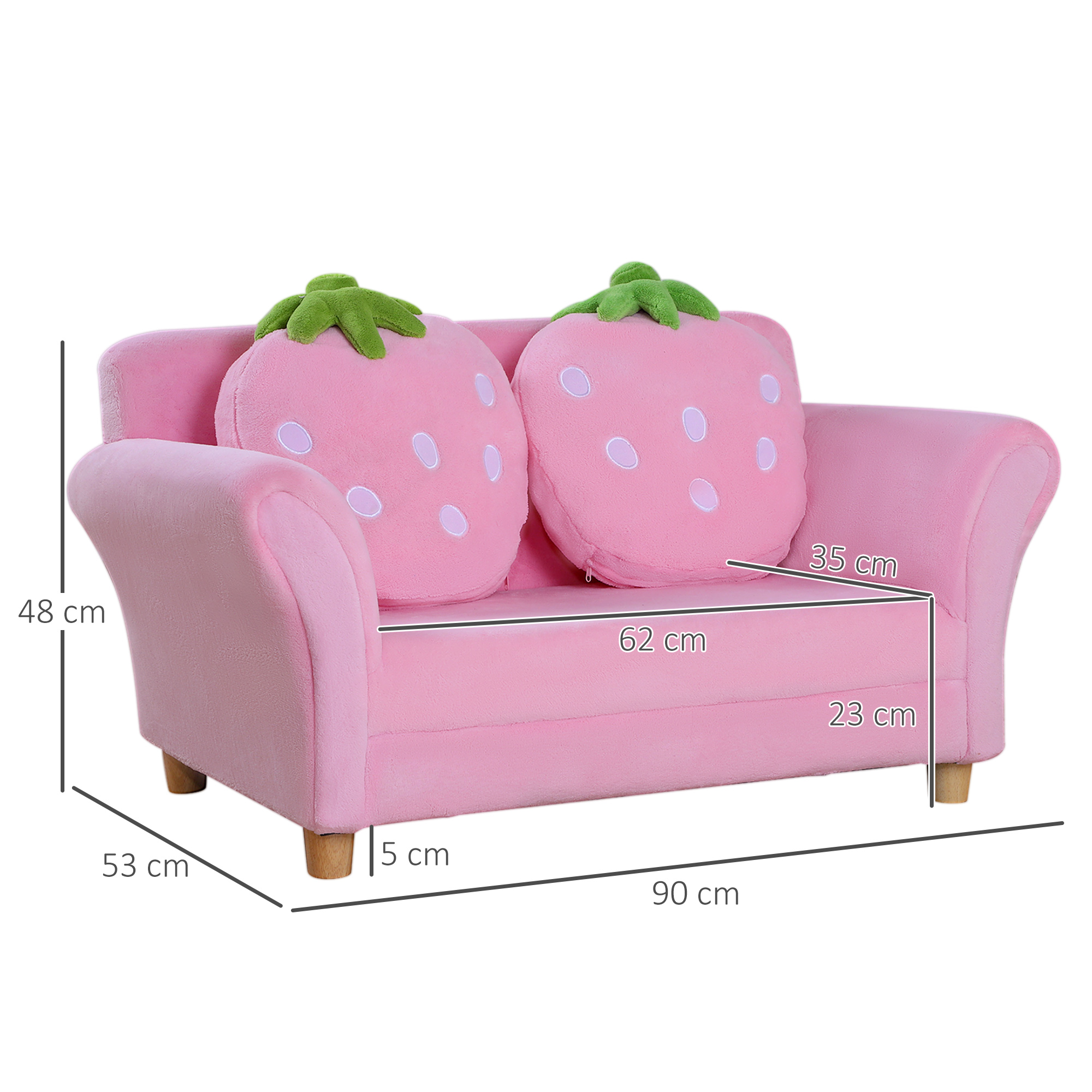 Kindersessel Kindersofa mit Korallenvlies-Optik, massiven Holzfüßen Sessel aus Schaumstoff Kinderstuhl für Kinderzimmer, Spielzimmer, 90 x 53 x 48cm, Rosa