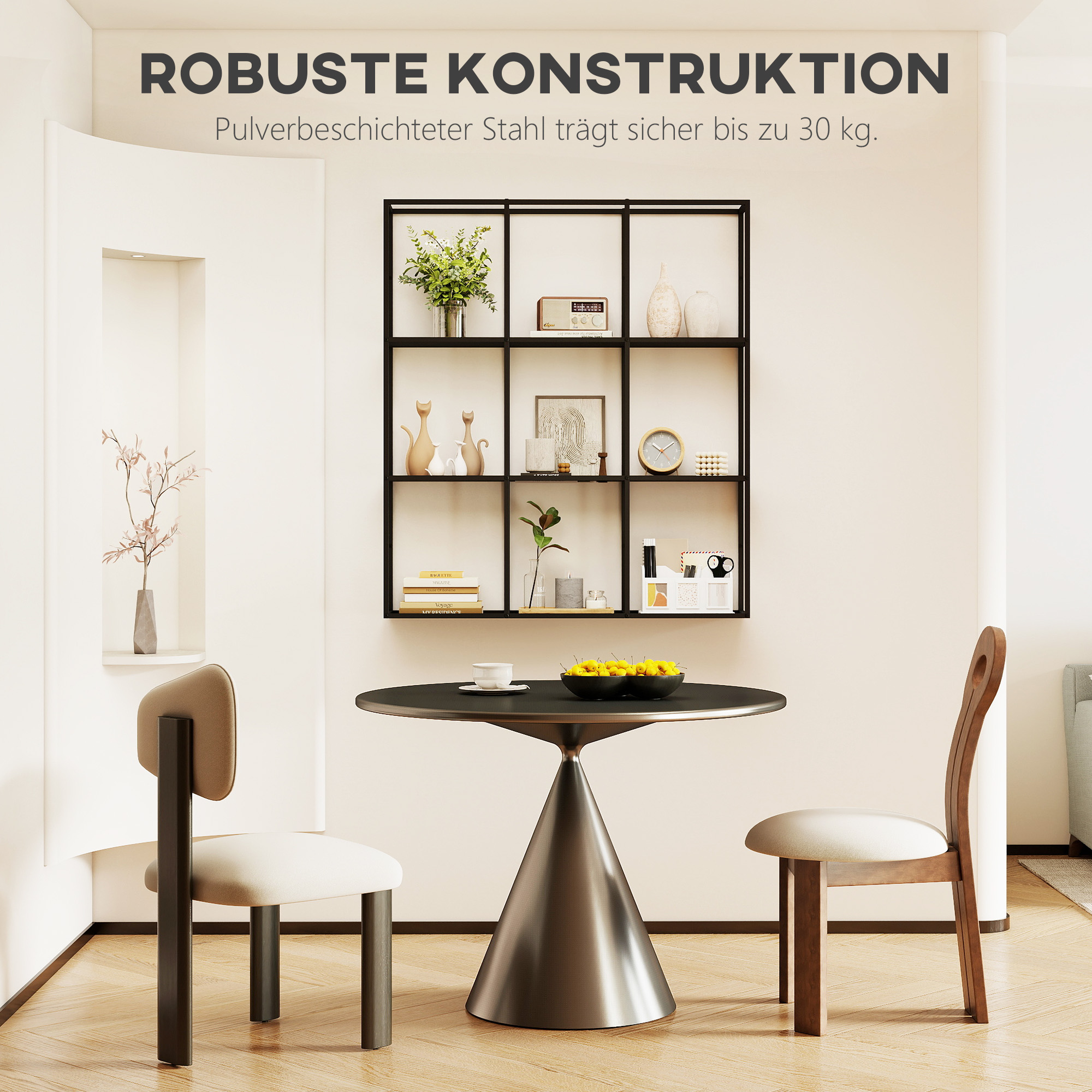 industrielles Wandregal mit 9 Fächern, Metallregal für Sammlerstücke, Ideal für Wohnkultur, Schwarz