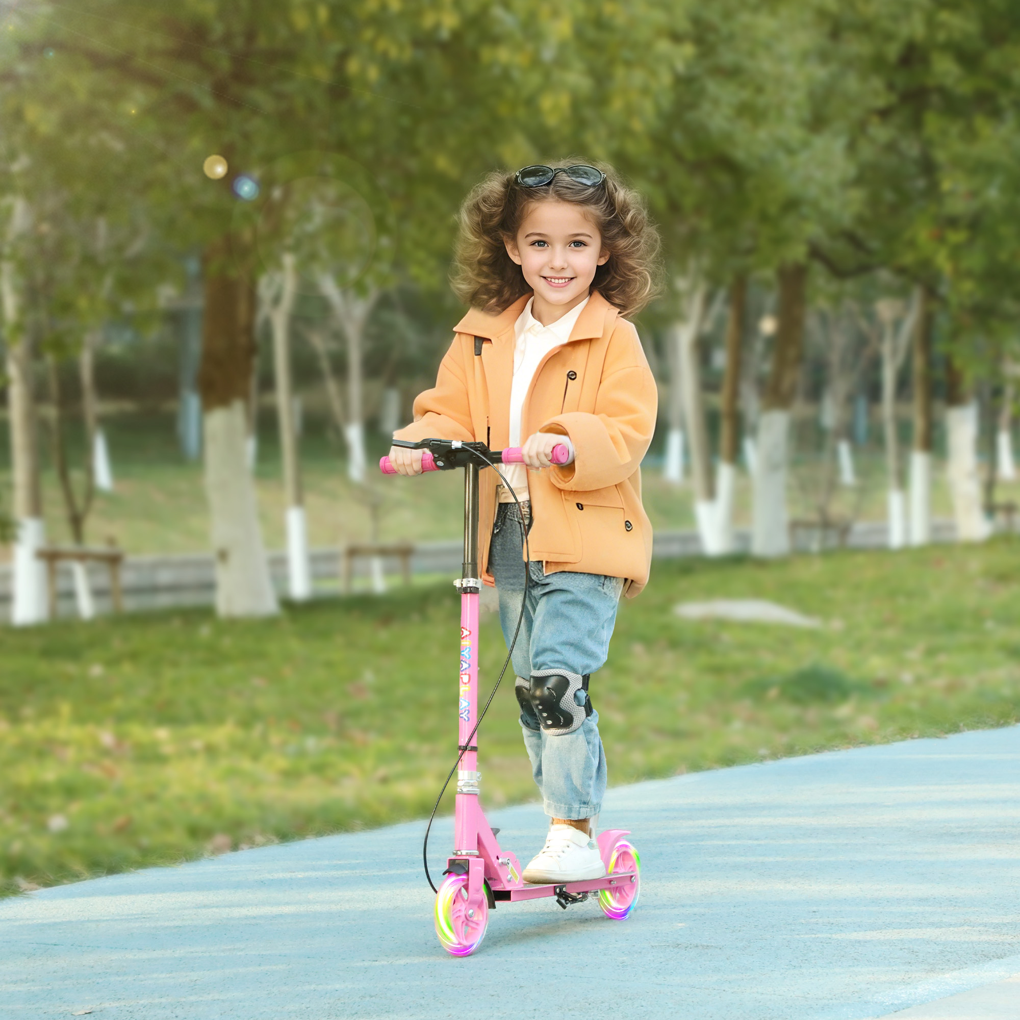Kinderroller, Doppelte Bremsen, Metallrahmen, Fußstütze, faltbar, 3-8 Jahre, Rosa
