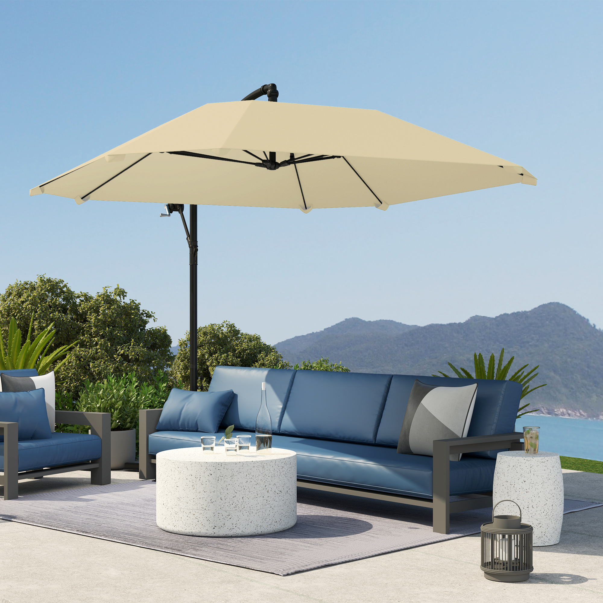Ampelschirm Alu Ø 260 cm Sonnenschirm, wasserdicht Kurbelschirm mit Ständer, Kurbel, Beige