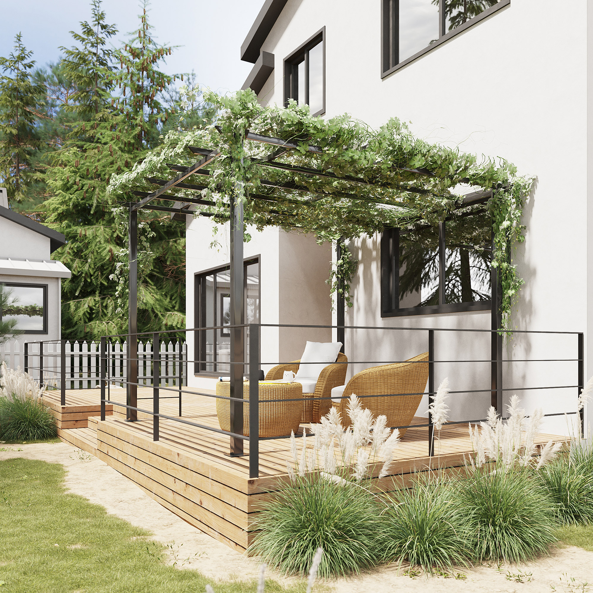 Rosenpavillon Pflanzbogen Rosenbogen Rankhilfe Garten Pavillon wetterfest Metall Schwarz 2,97 x 2,95 x 2,3 m
