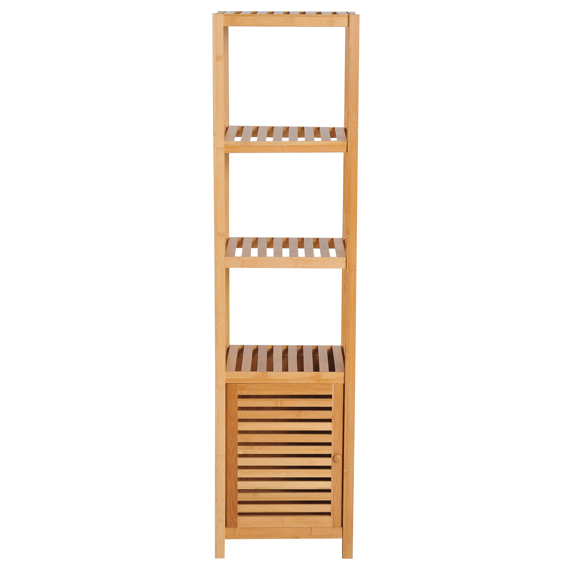 Badezimmerschrank, freistehend, 3 Regalböden, schmal & hoch, Lamellentür, 36 x 33 x 140cm