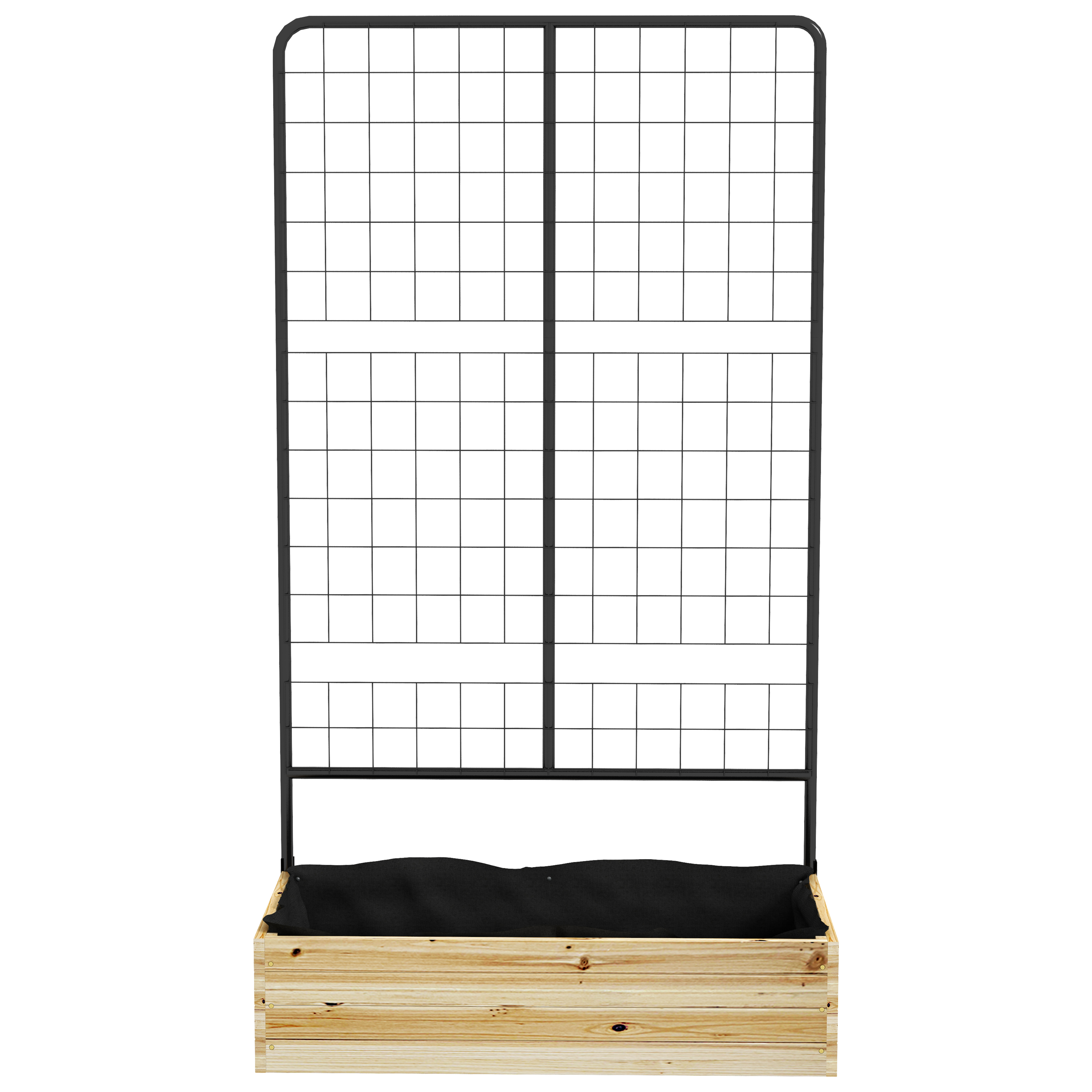 Hochbeet mit Rankgitter, Innenfutter aus Vlies, Naturholz, Stahl, 80x38x145 cm, Schwarz