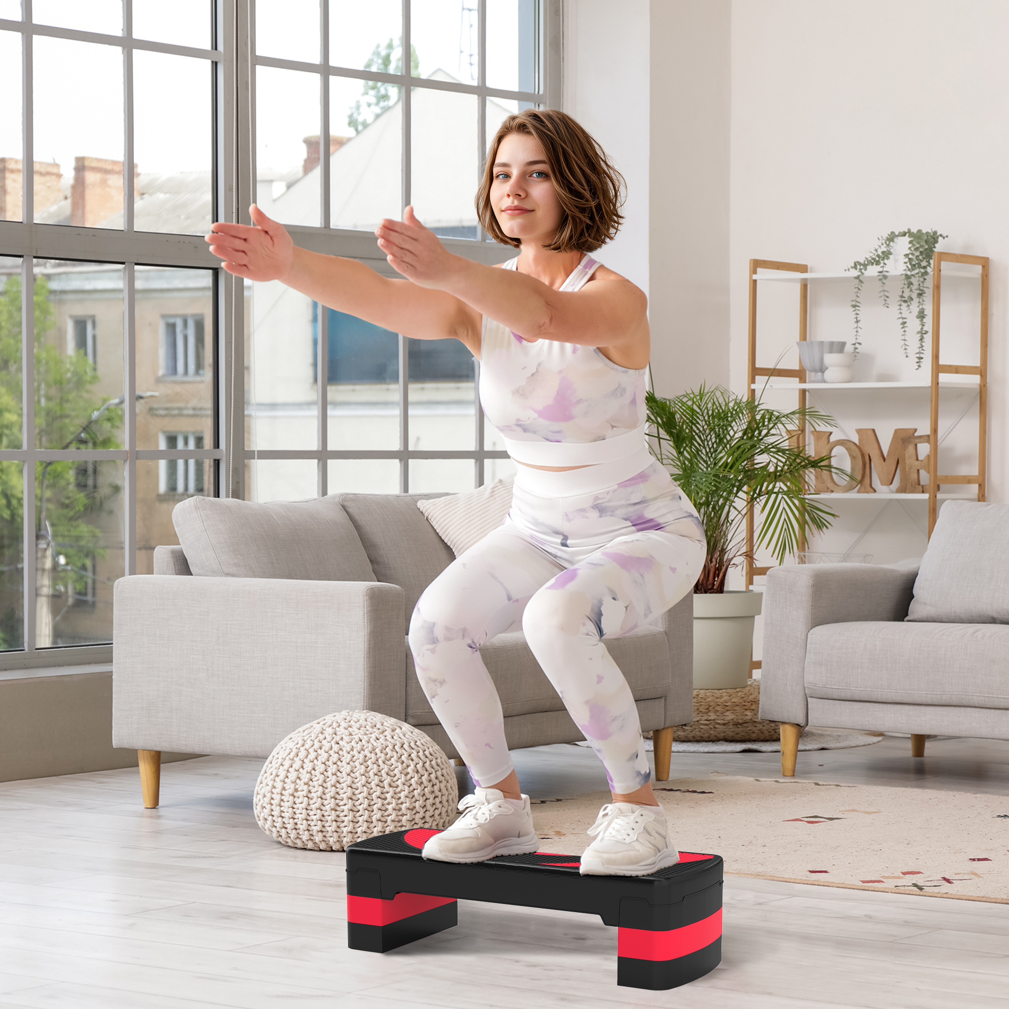 Aerobic-Stepper, höhenverstellbar, für Indoor und Outdoor, Belastbarkeit bis 150 kg, 80 x 31 x 10-20 cm, Rot