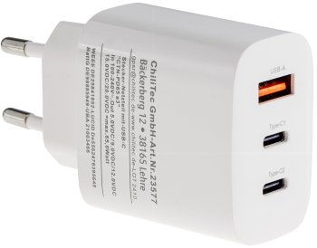 Stecker-Netzteil mit USB-C "CTN-PD65 a3" / In 100-240V~, Out 5,0V/9,0V/12,0V=, 65W
