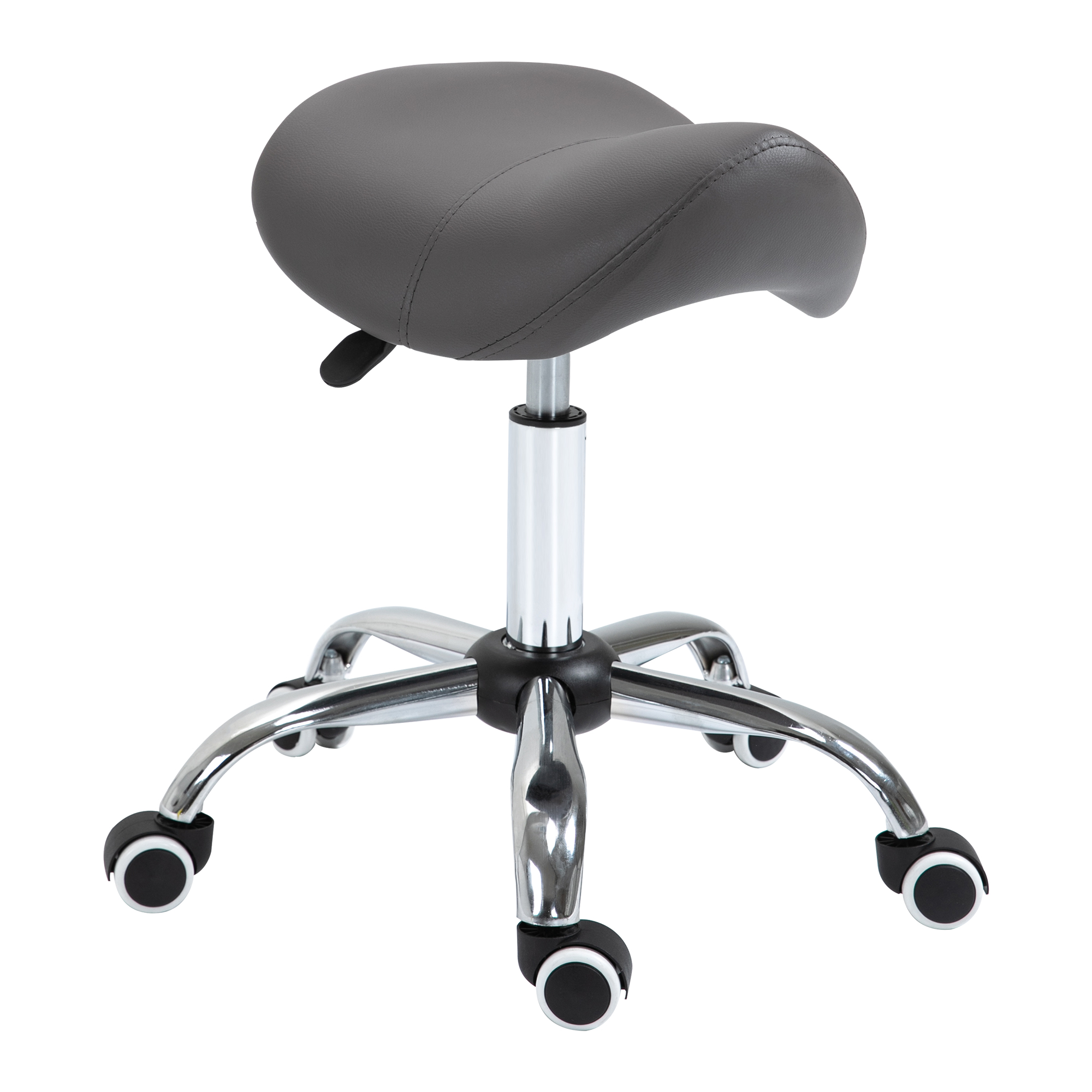 Rollhocker, sattelförmiger Sitz, höhenverstellbar, um 360° drehbar, Kunstleder, dunkelgrau, 53 x 52 x 49-61 cm