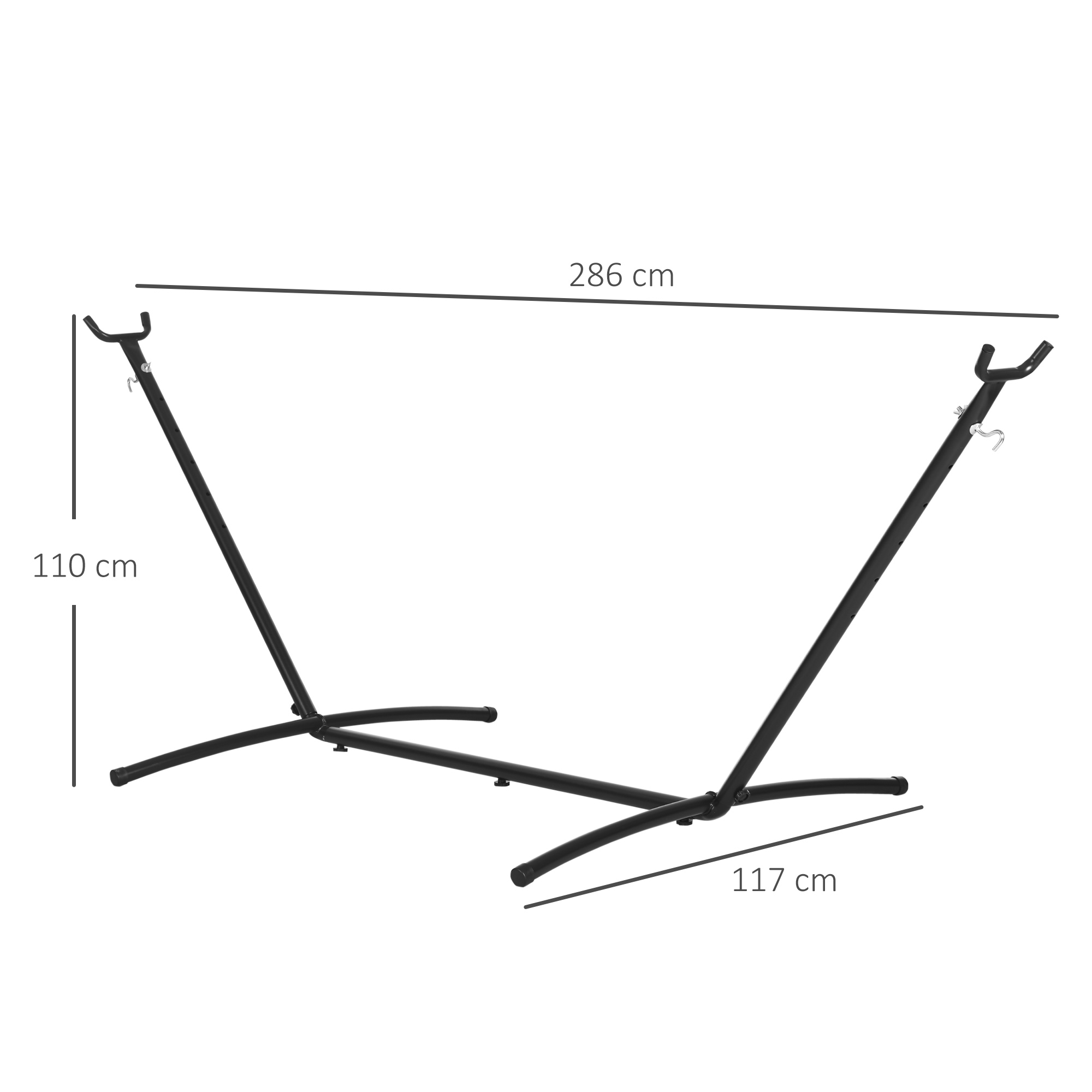 Hängemattengestell für Hängematte Hängemattenständer mit Haken Garten Strand Metall 280 x 120 x 110 cm bis 120KG