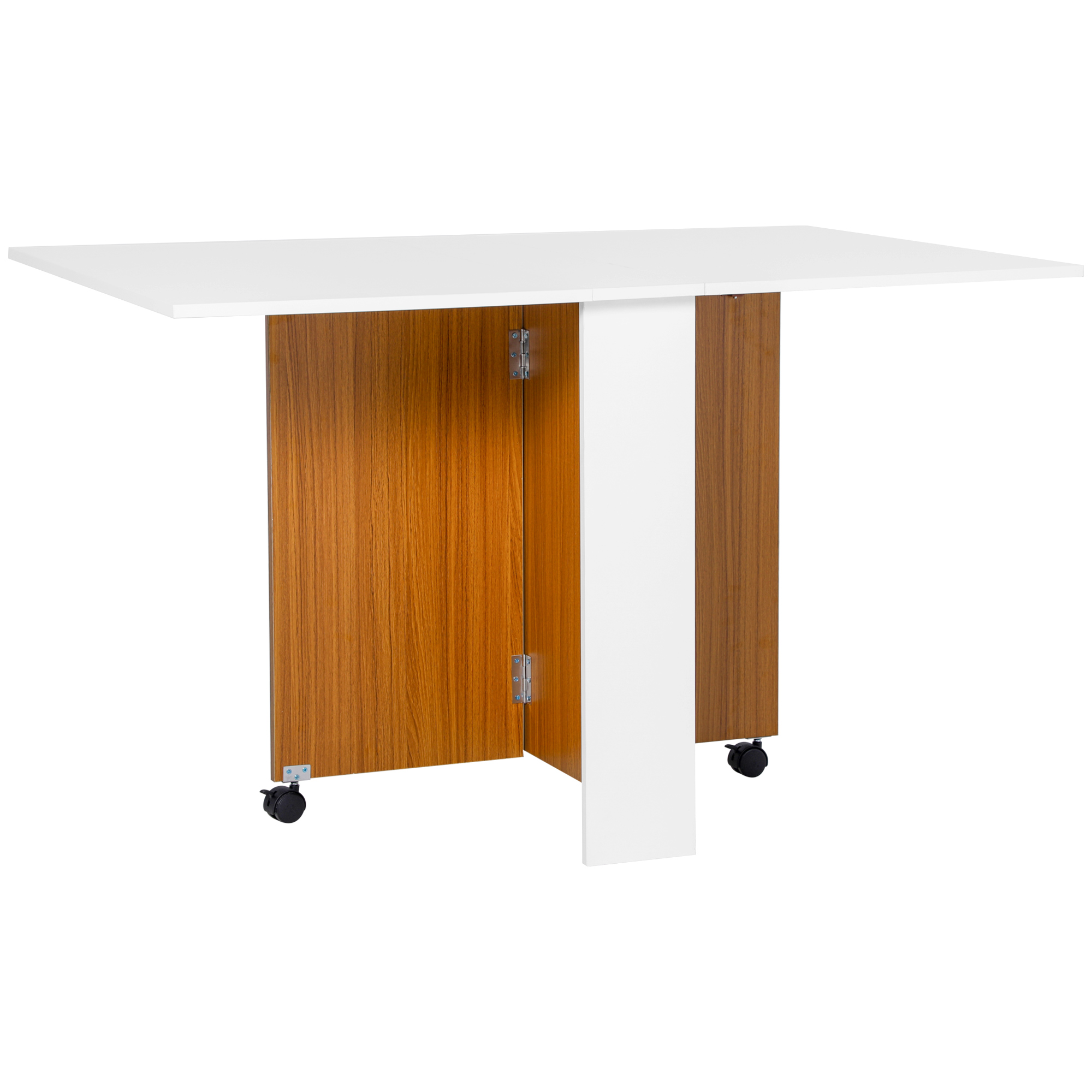Ausklappbarer Esstisch Ausziehbarer Esstisch, mobil, modernes Design, 120 cm x 80 cm x 73 cm, Teak + Weiß