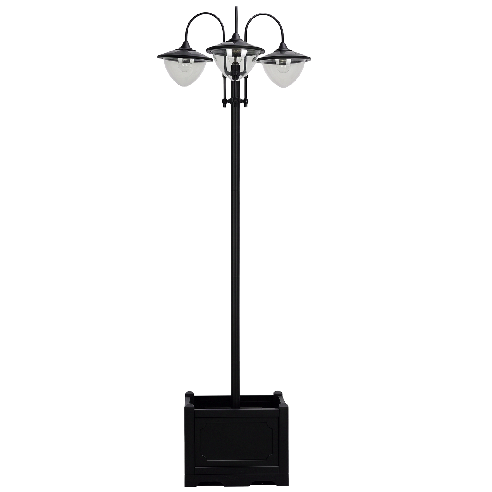 Solar Laterne Stehleuchte aus Metall, Gartenlaterne mit Lichtsteuerung, 189 cm hoch, Windlicht Außenleuchte, Wasserdicht IP44 mit Blumentopf-Basis für Garten Balkon Deko Schwarz