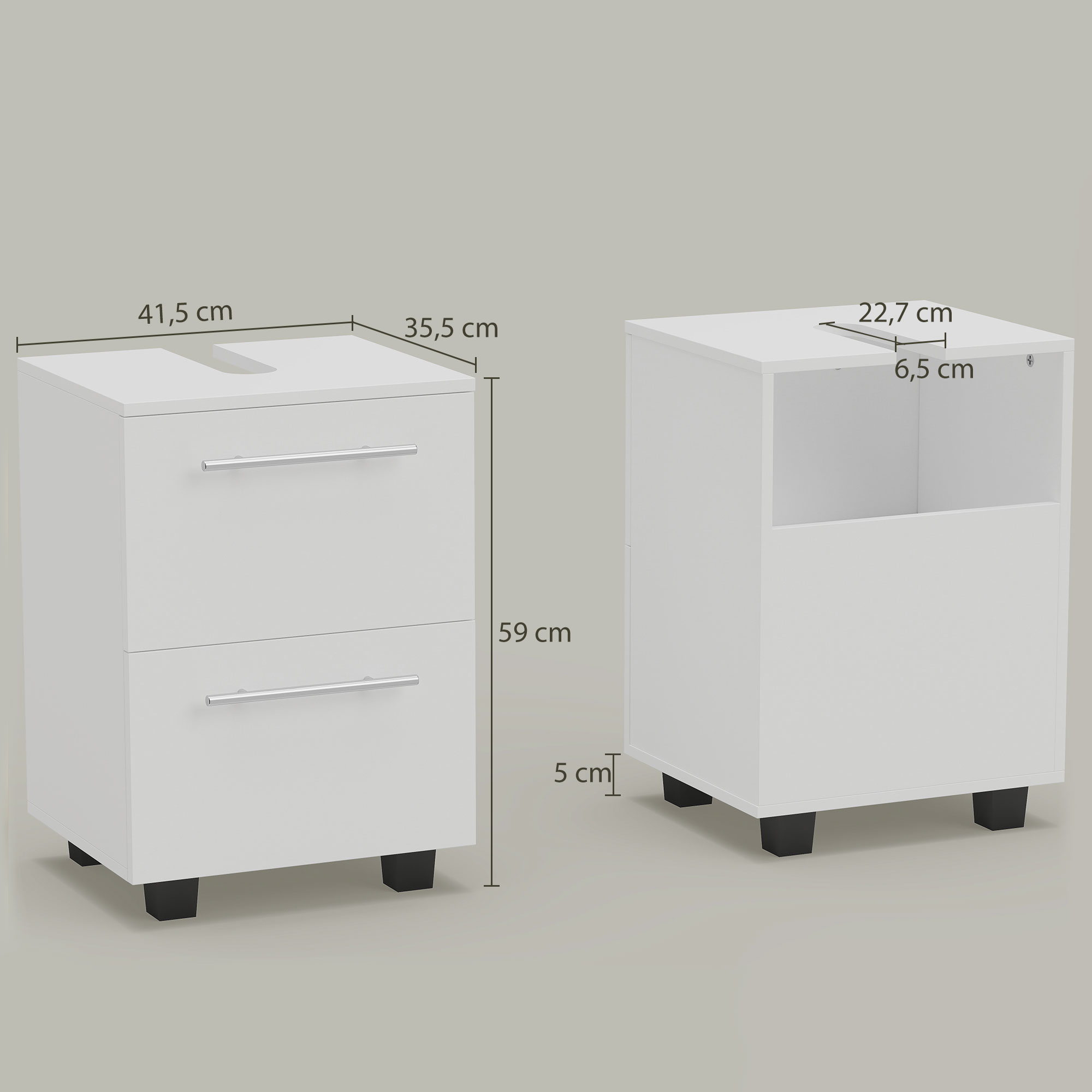 Badezimmerschrank, Waschbecken-Kommode mit Schublade, kompakt, Spanplatte, Weiß