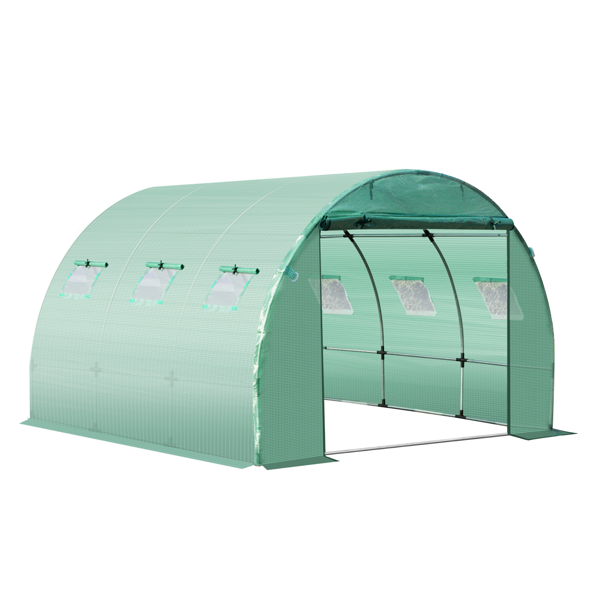Ersatzfolie für 3x3x2 m Gewächshaus, robust, reißfest, 6 Fenster, Tür, Grün