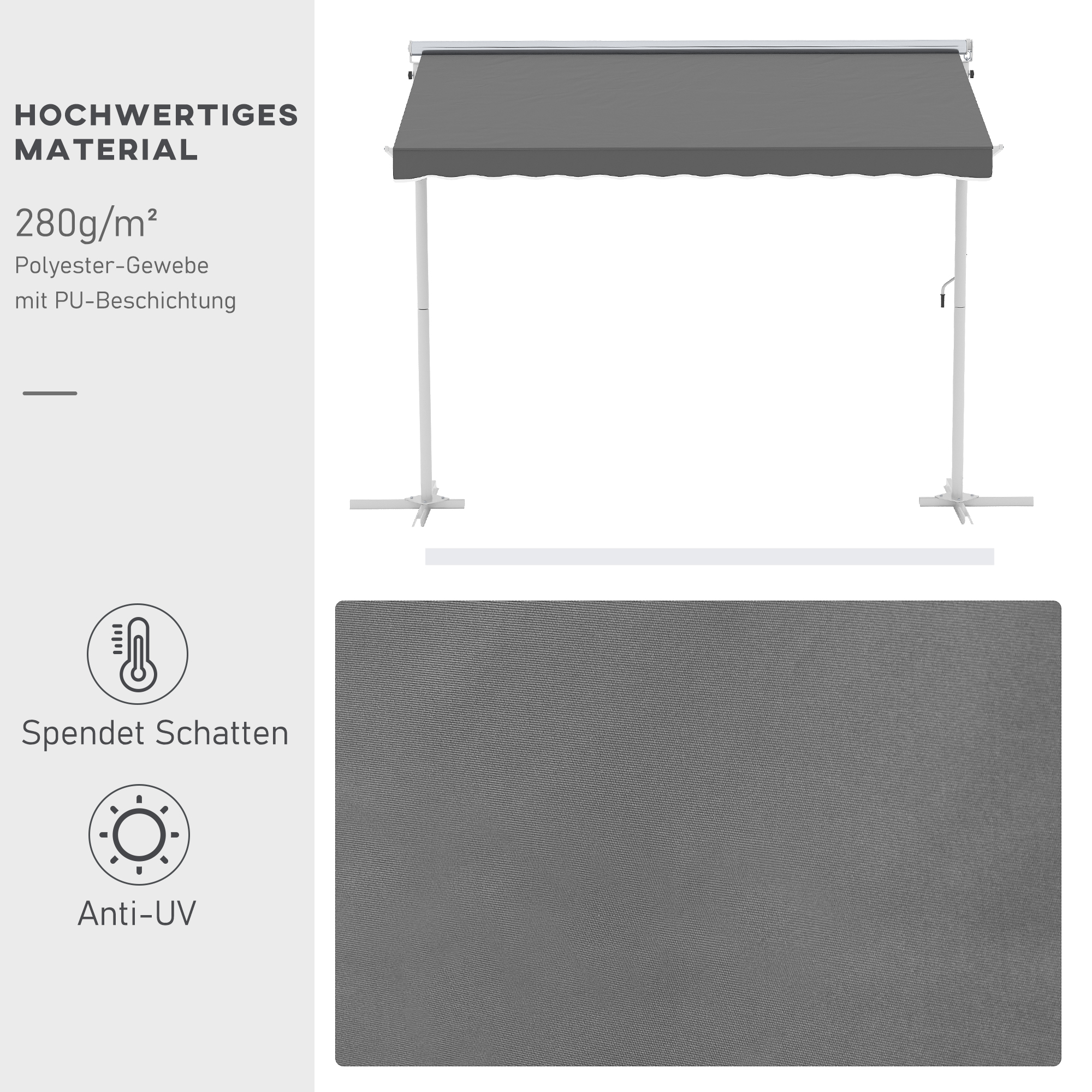 Standmarkise Gartenmarkise Markise mit Faltarm Kurbel Terrasse Grau 3x3m