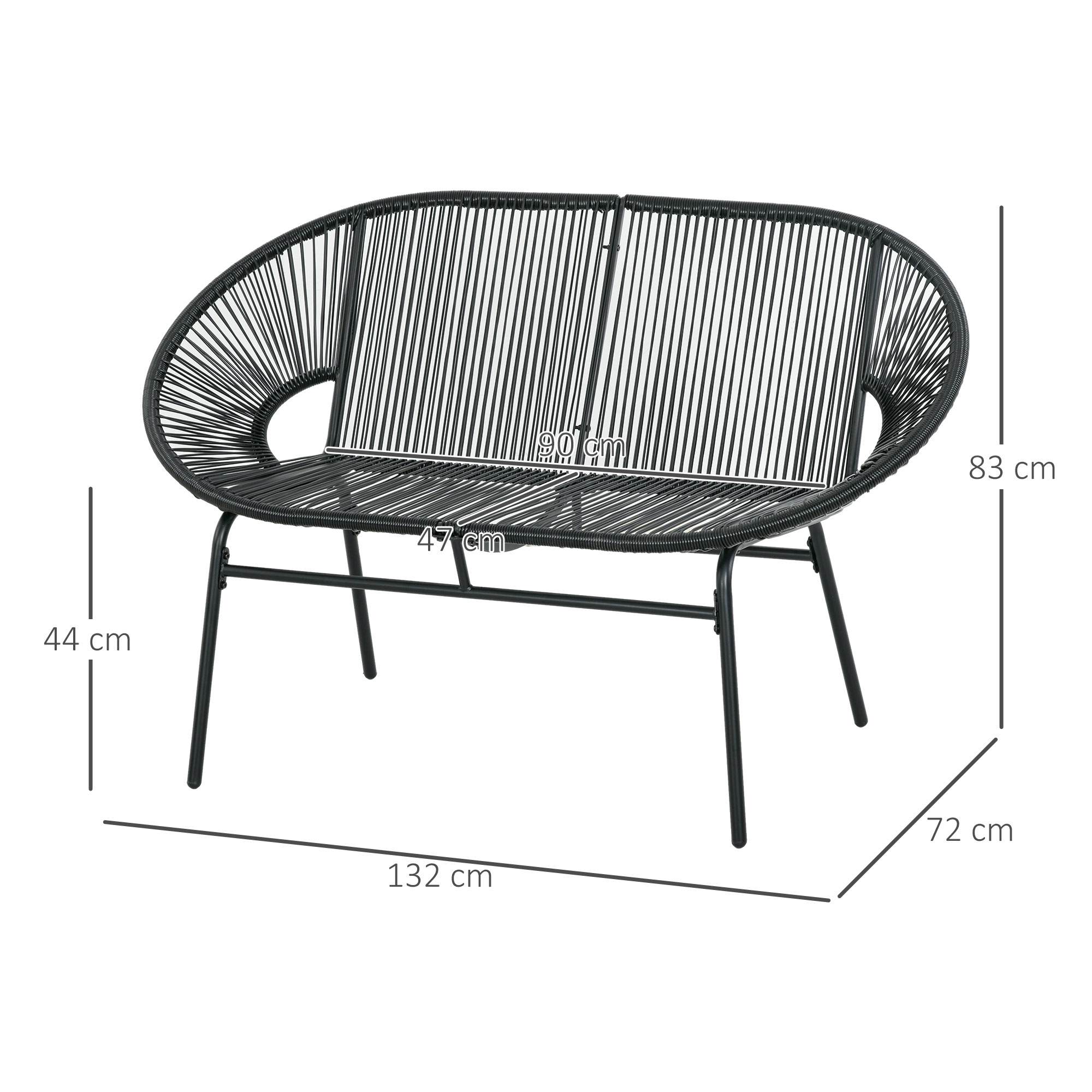 Rattansessel Relaxsessel im Boho-Stil, 132 cm x 72 cm x 83 cm, Schwarz