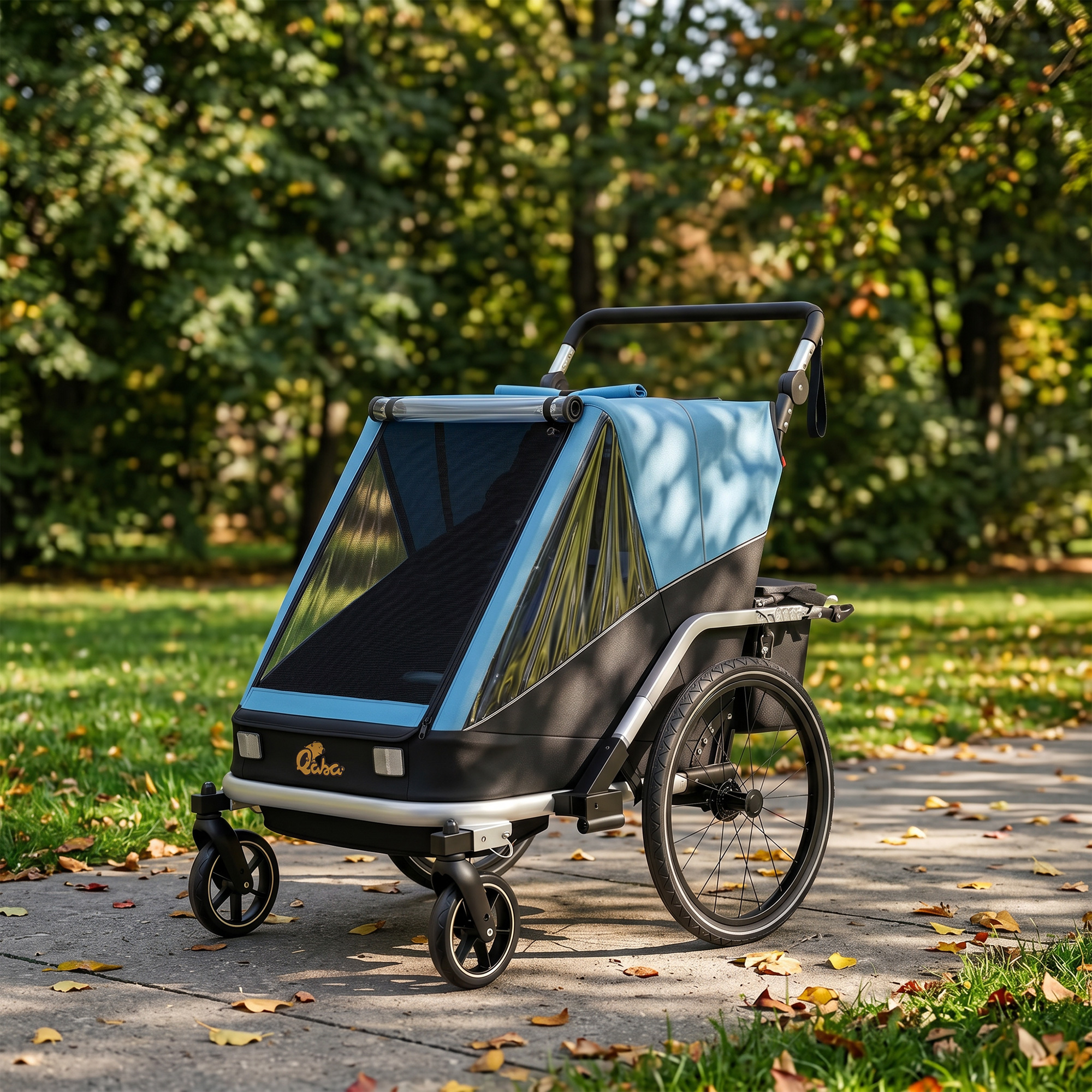 Fahrradanhänger für Kinder, 2-Sitzer, 2-in-1 faltbarer Kinderfahrradanhänger mit verstellbarem Sitz und Gurten, Blau