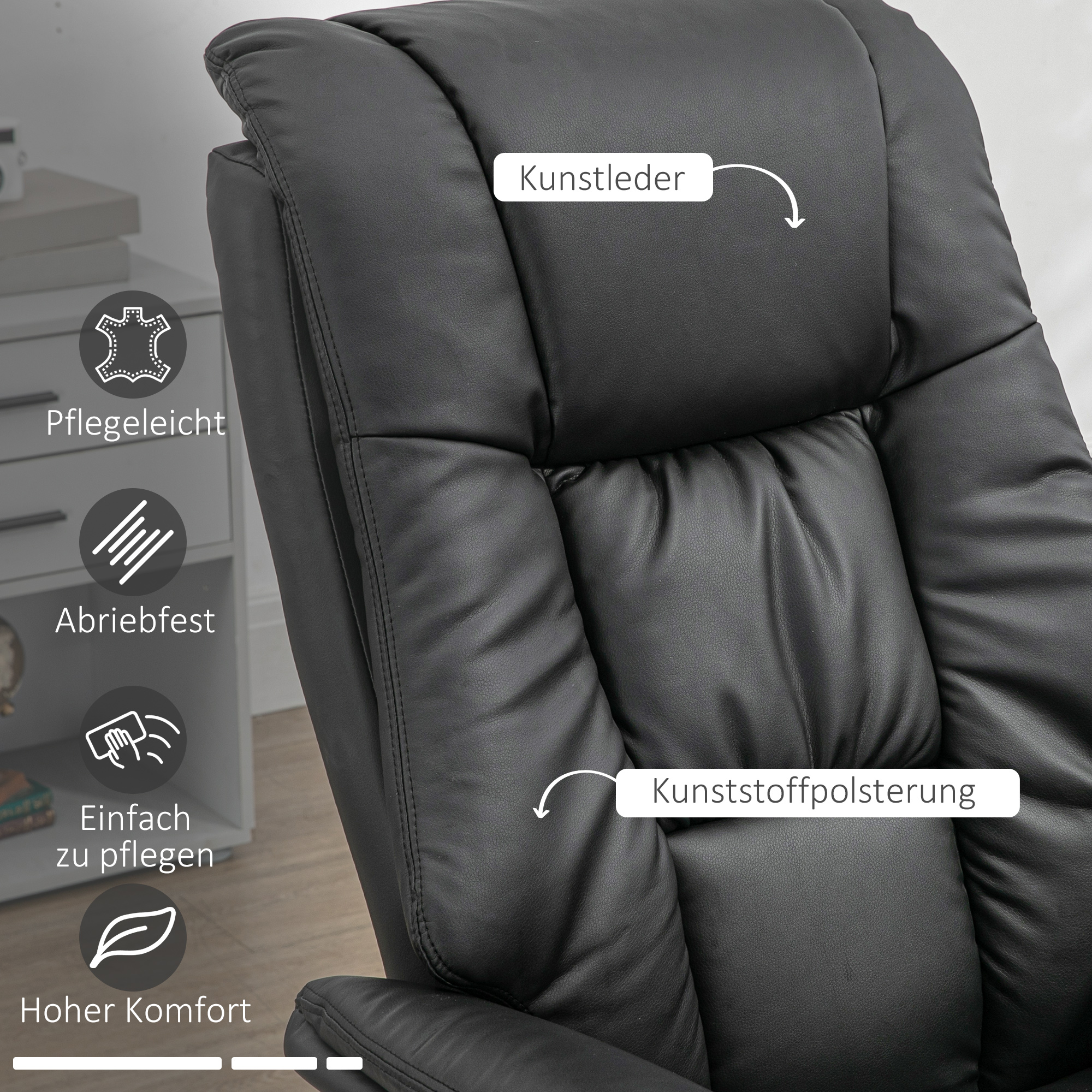 Relaxsessel mit Ottomane, Sessel mit Fußhocker, verstellbare Rückenlehne, 77 cm x 89 cm x 110 cm, Schwarz