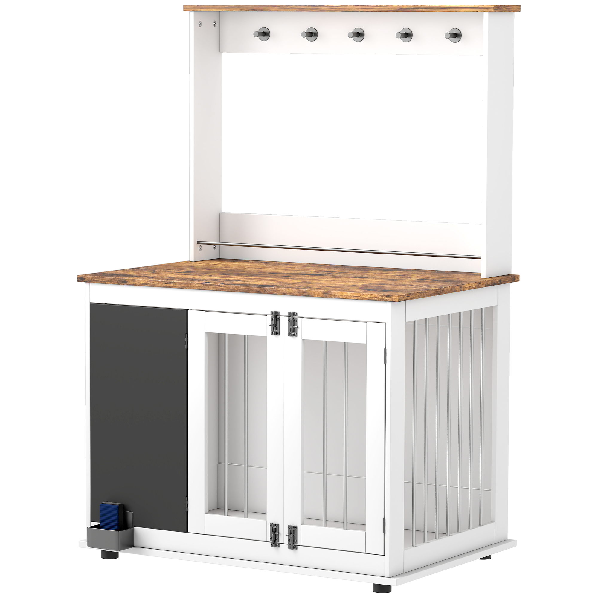 Hundebox mit Aufbewahrungsregal für Spielzeug, Haken für Leinen, Schreibtafel, Radiergummi, für große Hunde, Weiß Hundebox mit Aufbewahrungsregal für Spielzeug, Haken für Leinen, Schreibtafel, Radiergummi, für große Hunde, Weiß